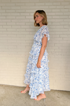 Storia Blue Floral Ruffle Maxi Dress | Sweetest Stitch Wedding Guest