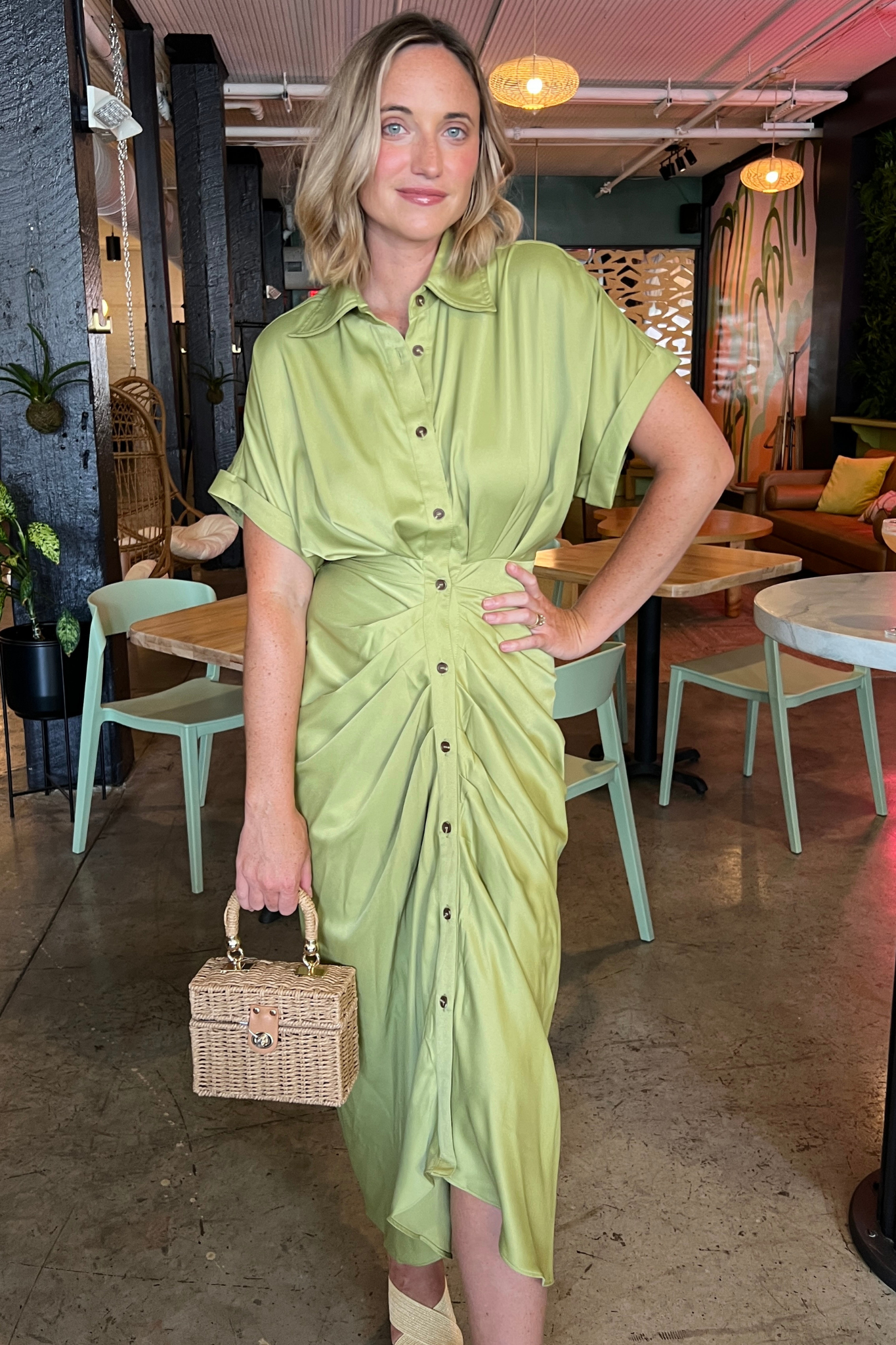 Mable | Green Short Sleeve Midi Dress | Sweetest Stitch Boutique