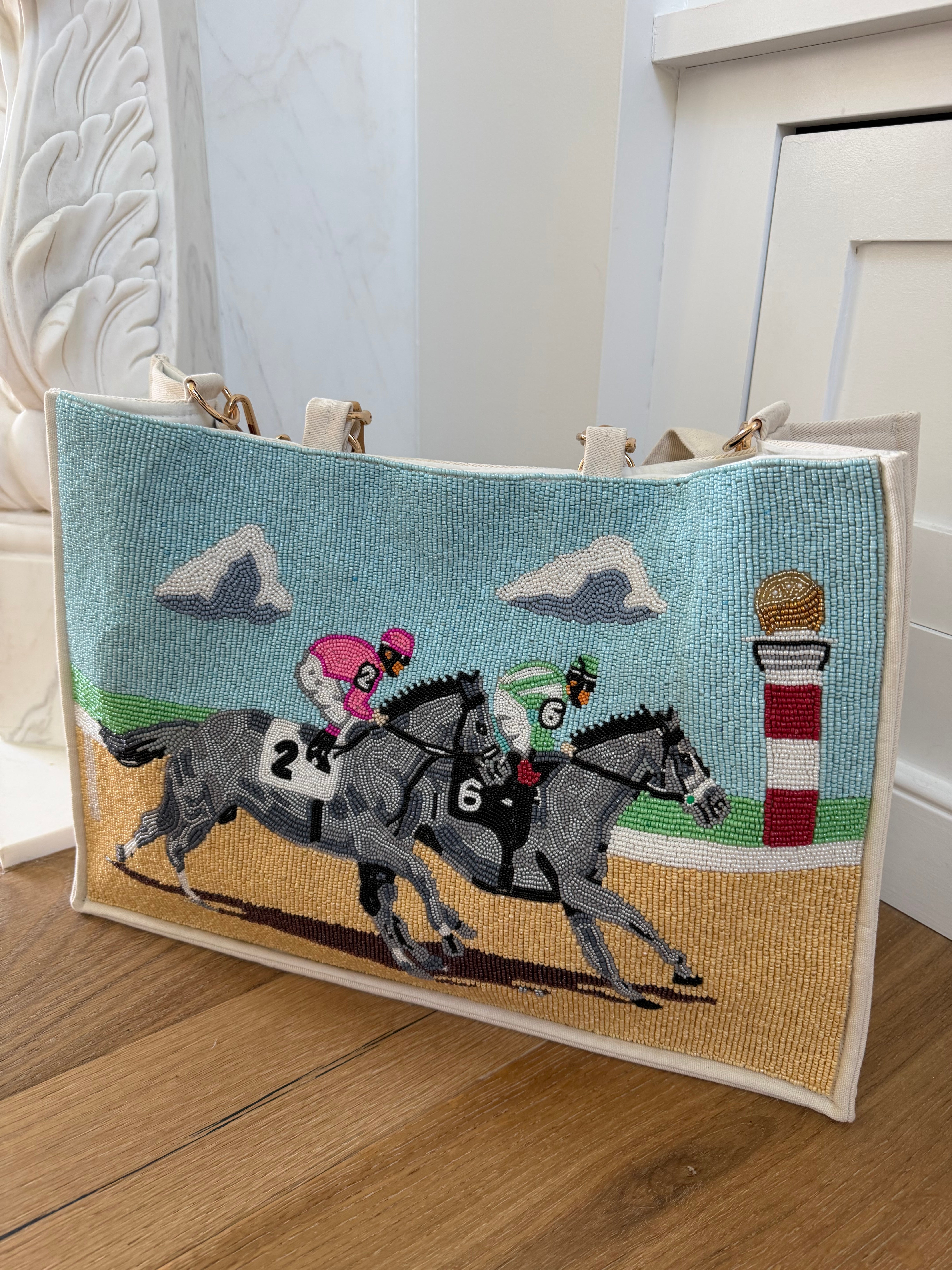 Beaded Bamboo Handle Horse Racing Tote – Shoptiques
