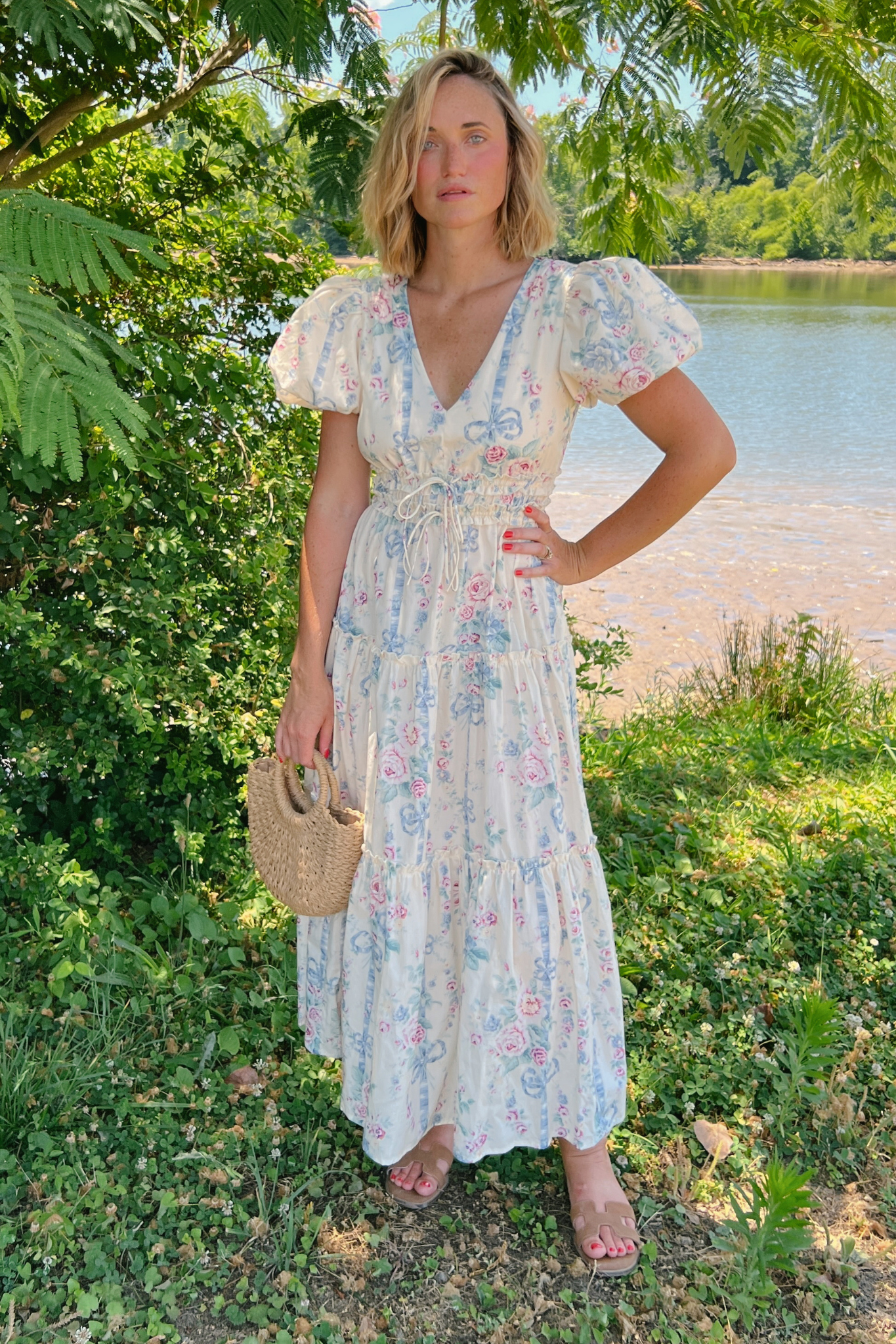 Mable | Short Puff Sleeve Floral Midi Dress | Sweetest Stitch 