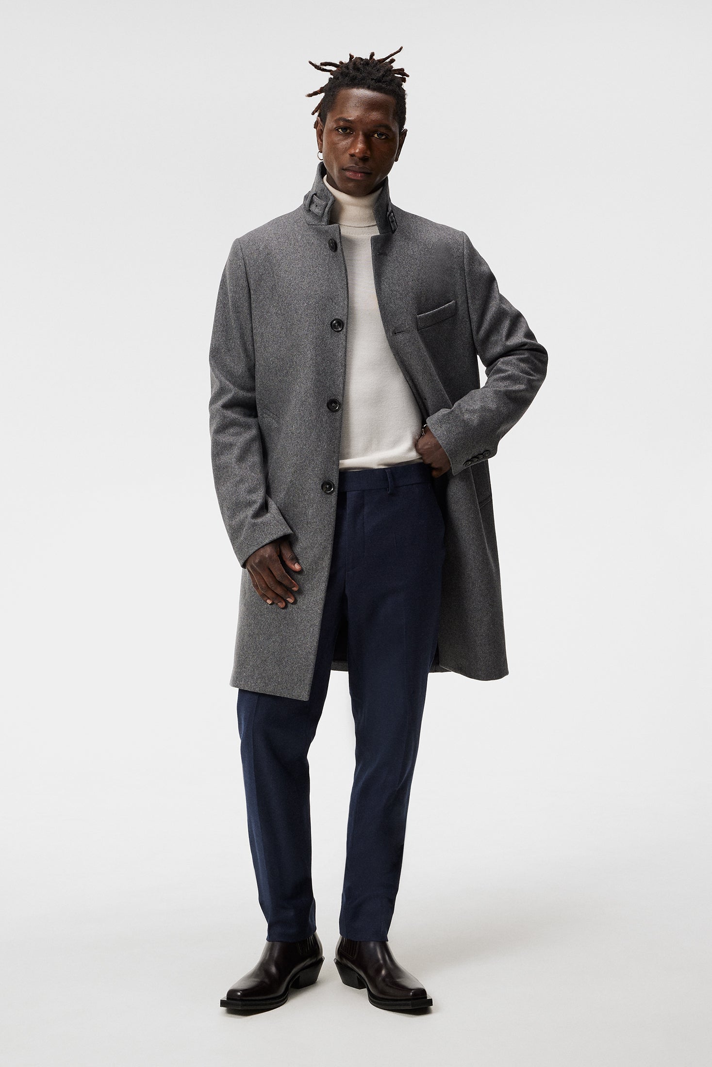 J. Lindeberg Holger Melton Mid Grey Melange Coat – Shoptiques