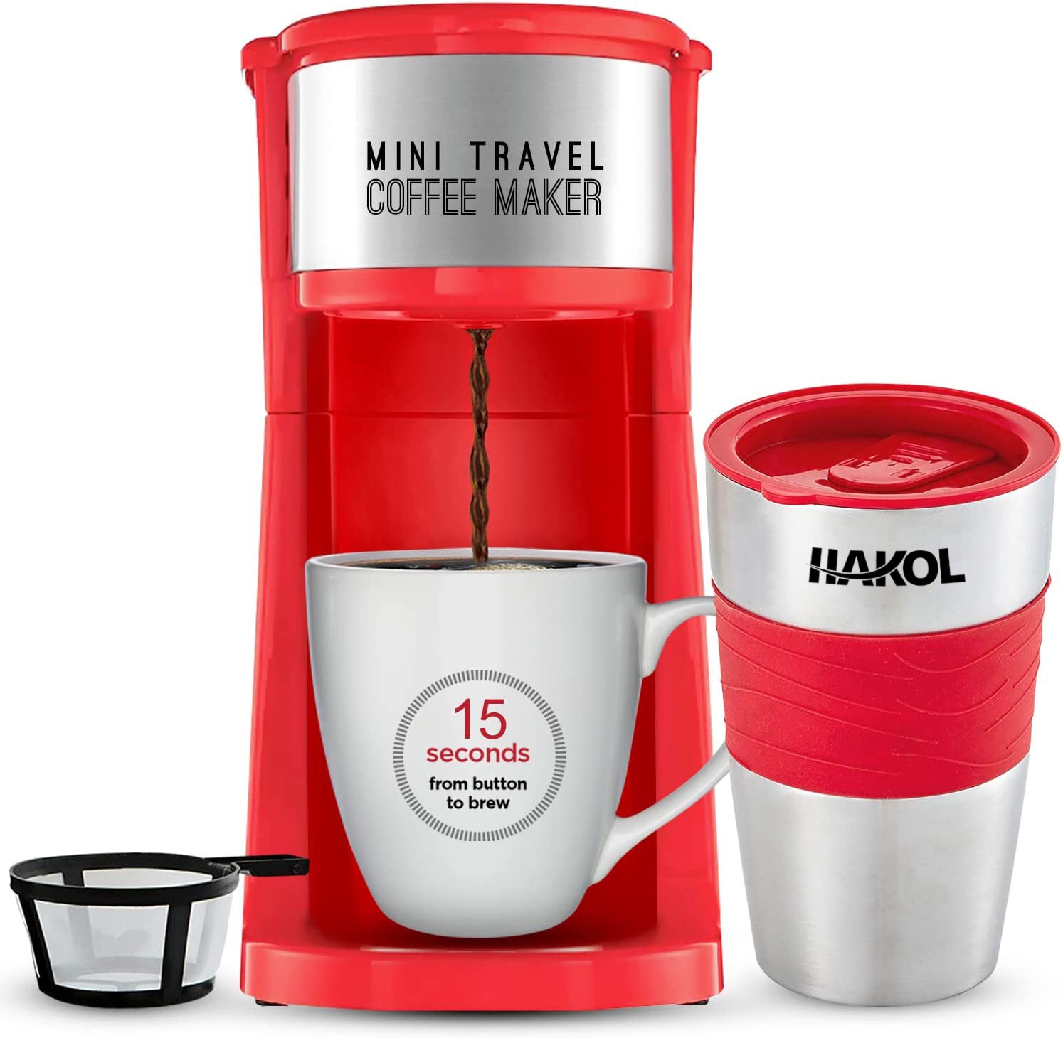 Hakol Mini Travel Single Serve Coffee Maker & 15 oz. Travel Mug