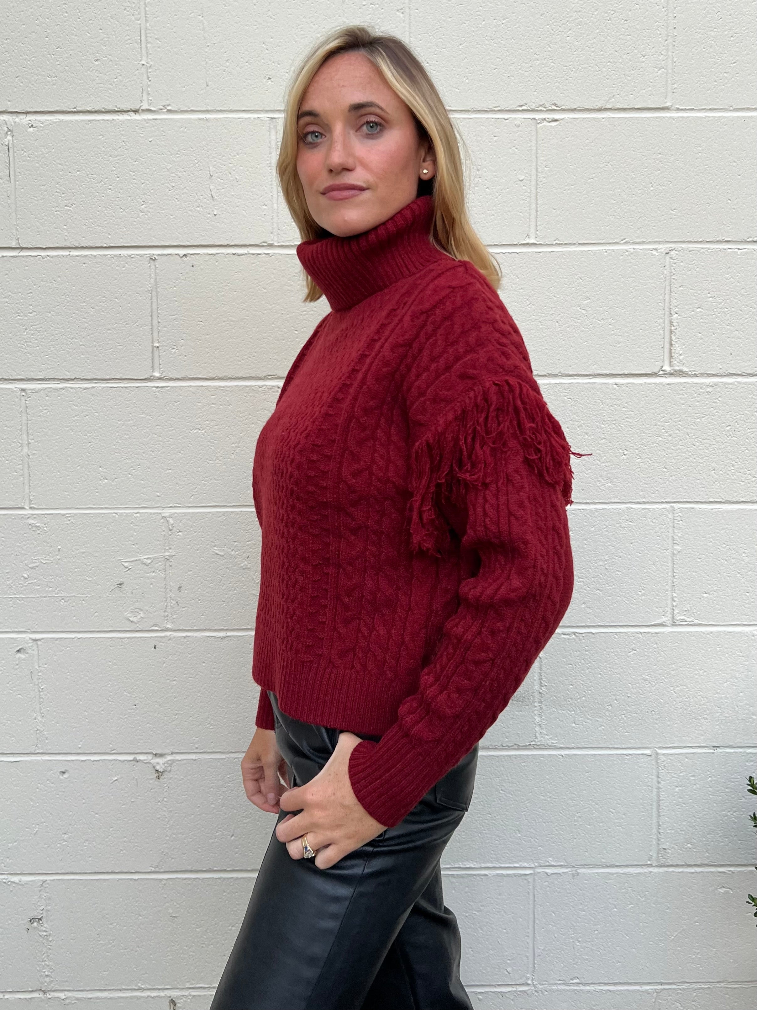 Dress Forum | Fringe Turtleneck Sweater Crimson | Sweetest Stitch