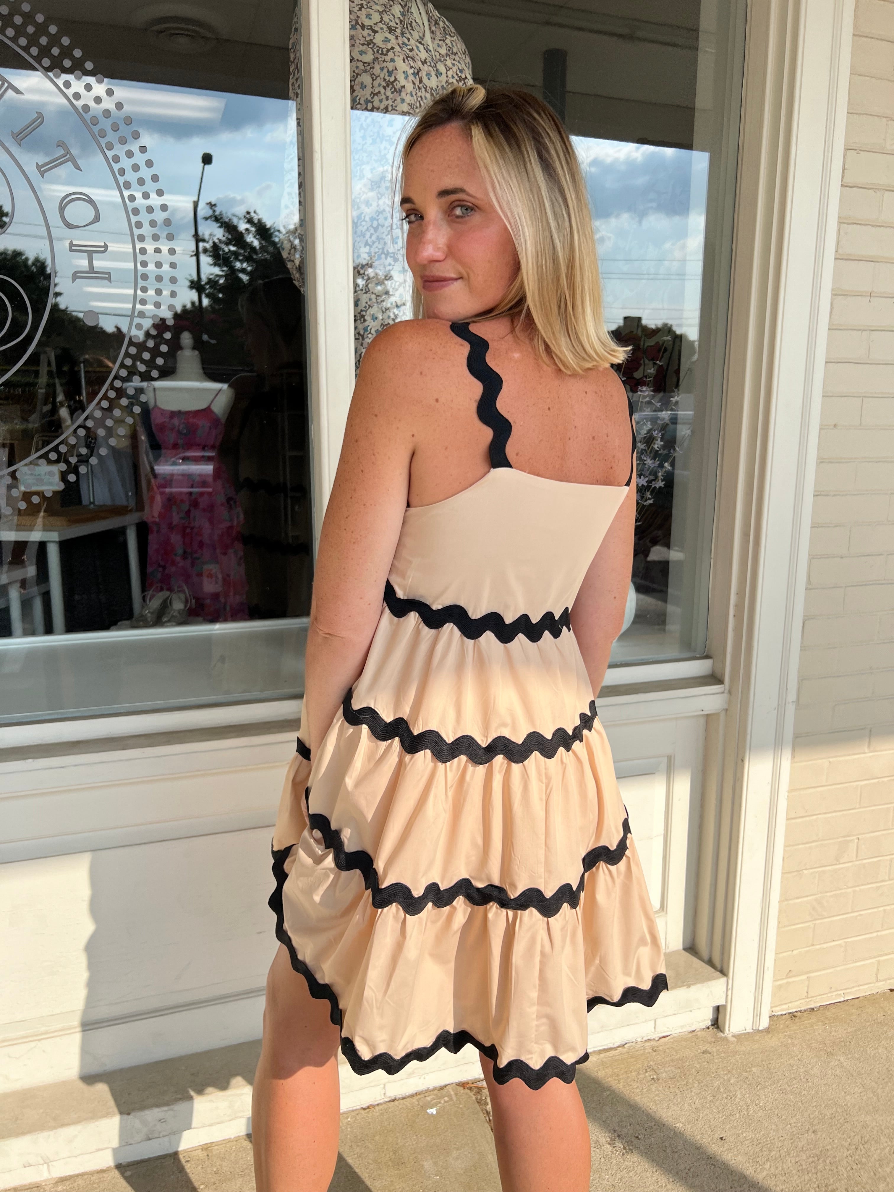 Entro | Tan Ric Rac Sleeveless Mini Dress | Sweetest Stitch