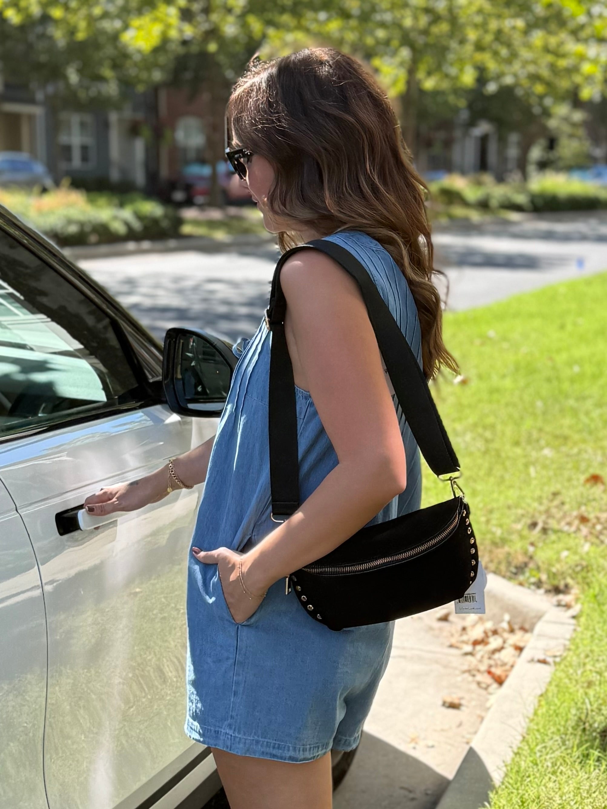 Moda Luxe | Gizelle Studded Suede Belt Bag | Sweetest Stitch