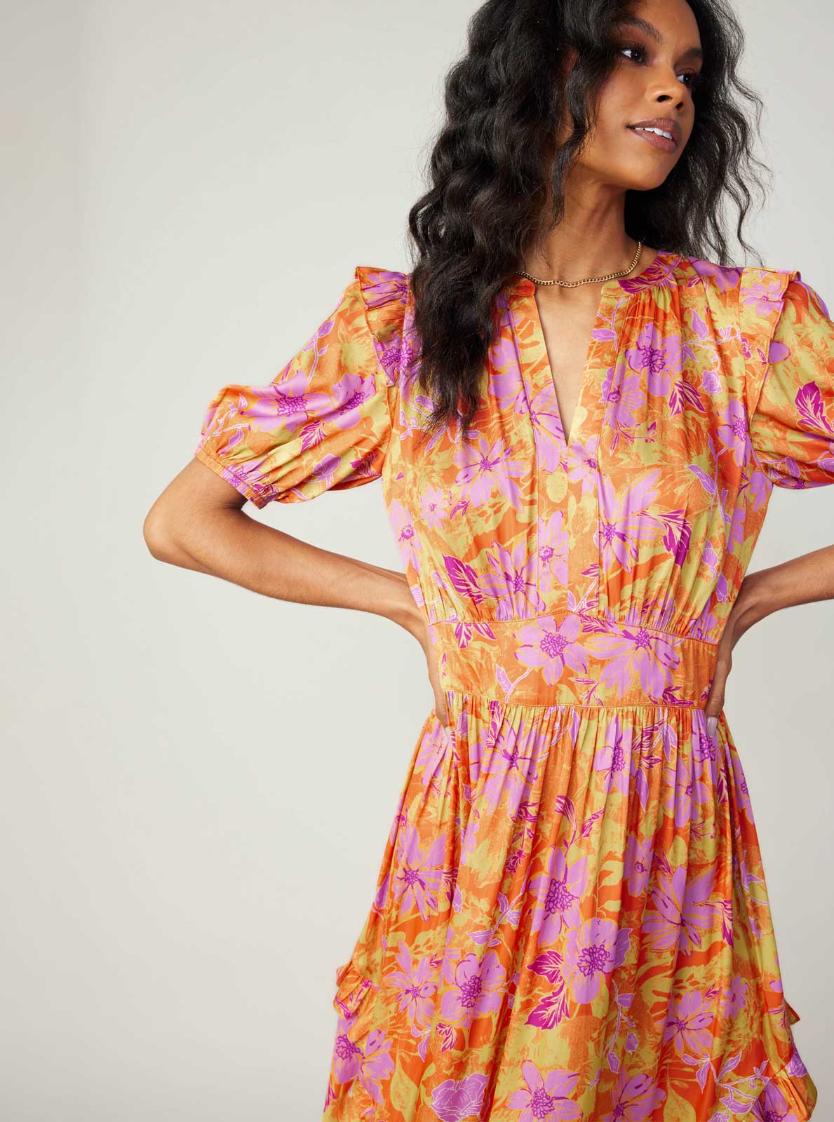 Floral Print Ruffle Detail Midi Dress – Shoptiques