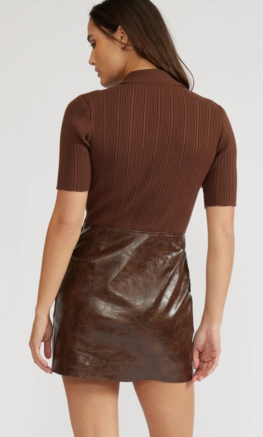 green vegan leather dress Miss Circle Women's Eliana Olive Faux Leather Dress - Green