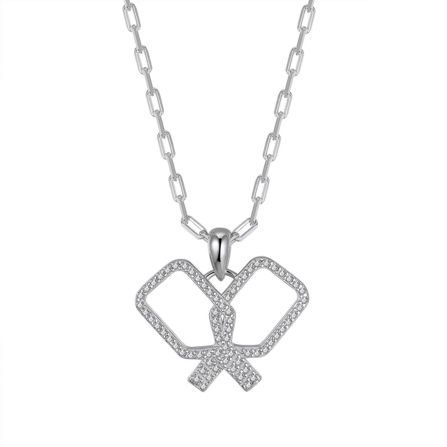 Silver pickleball Playtime necklace with a on a white background