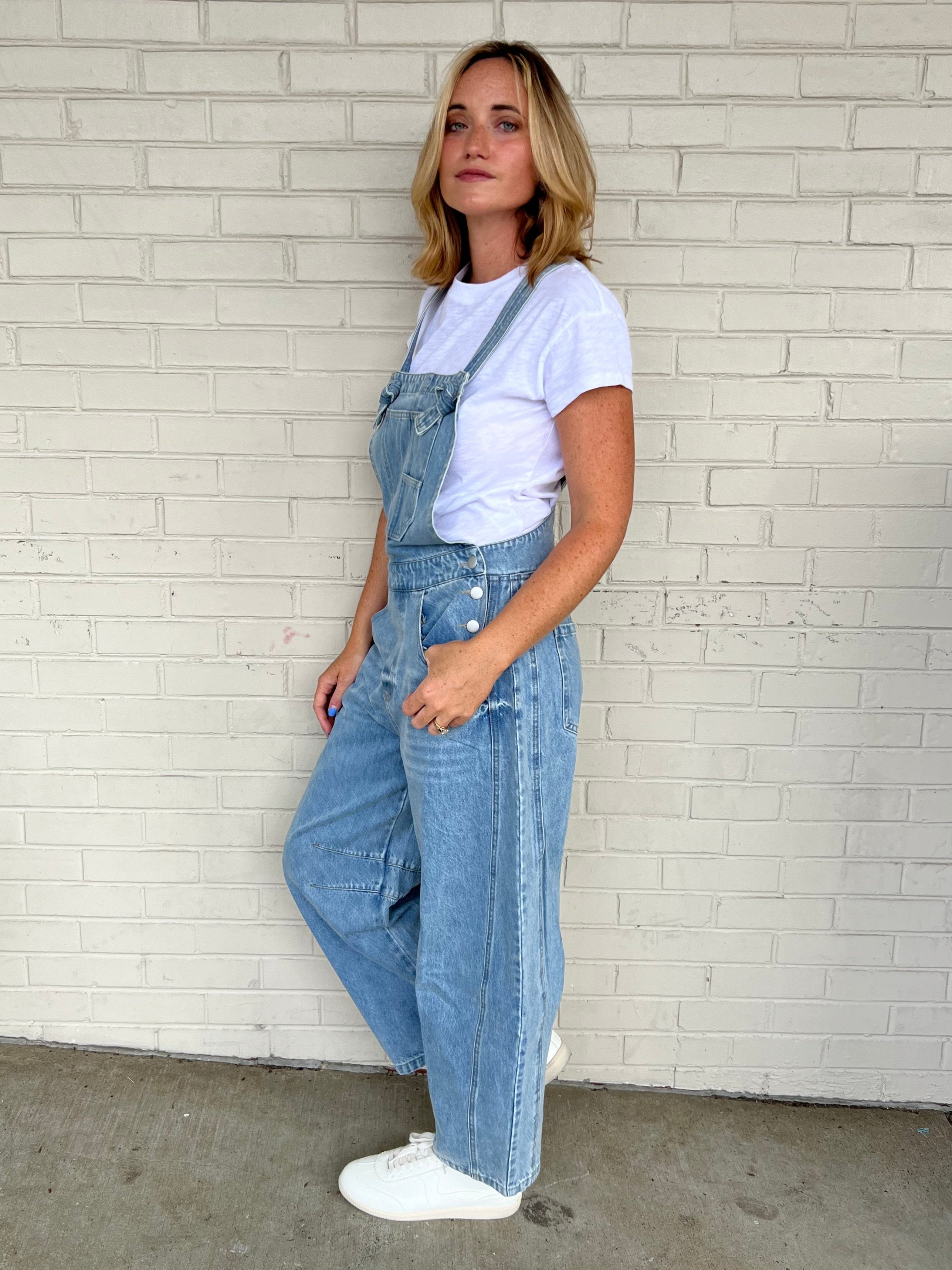 Miou Muse | Barrel Leg Denim Overalls | Sweetest Stitch