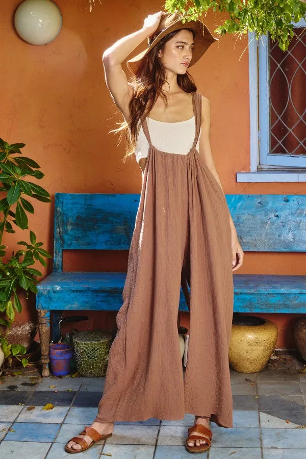 Boho Wide Leg Textured Suspender Pants – Shoptiques