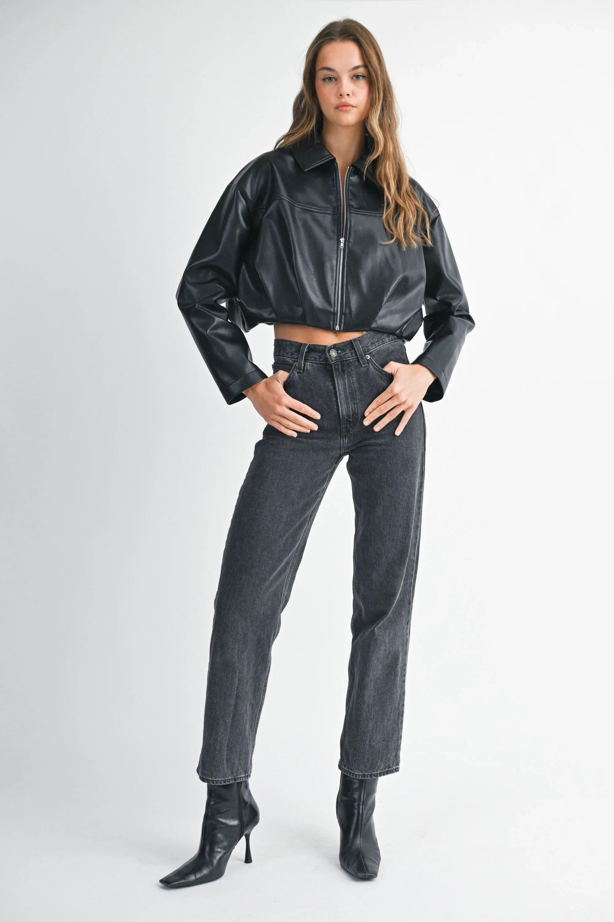 Faux Leather Pleated Bubble Hem Cropped Jacket – Shoptiques
