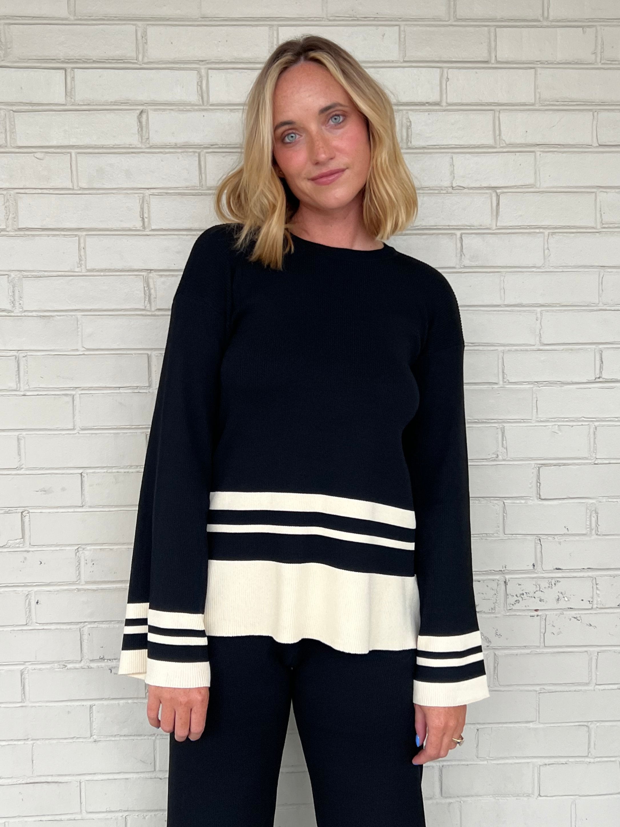 Miou Muse | Black & Cream Stripe Detail Top | Sweetest Stitch