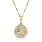 Gold necklace with a Gold and Silver horse and arrow for Sagittarius Zodiac pendant on a white background