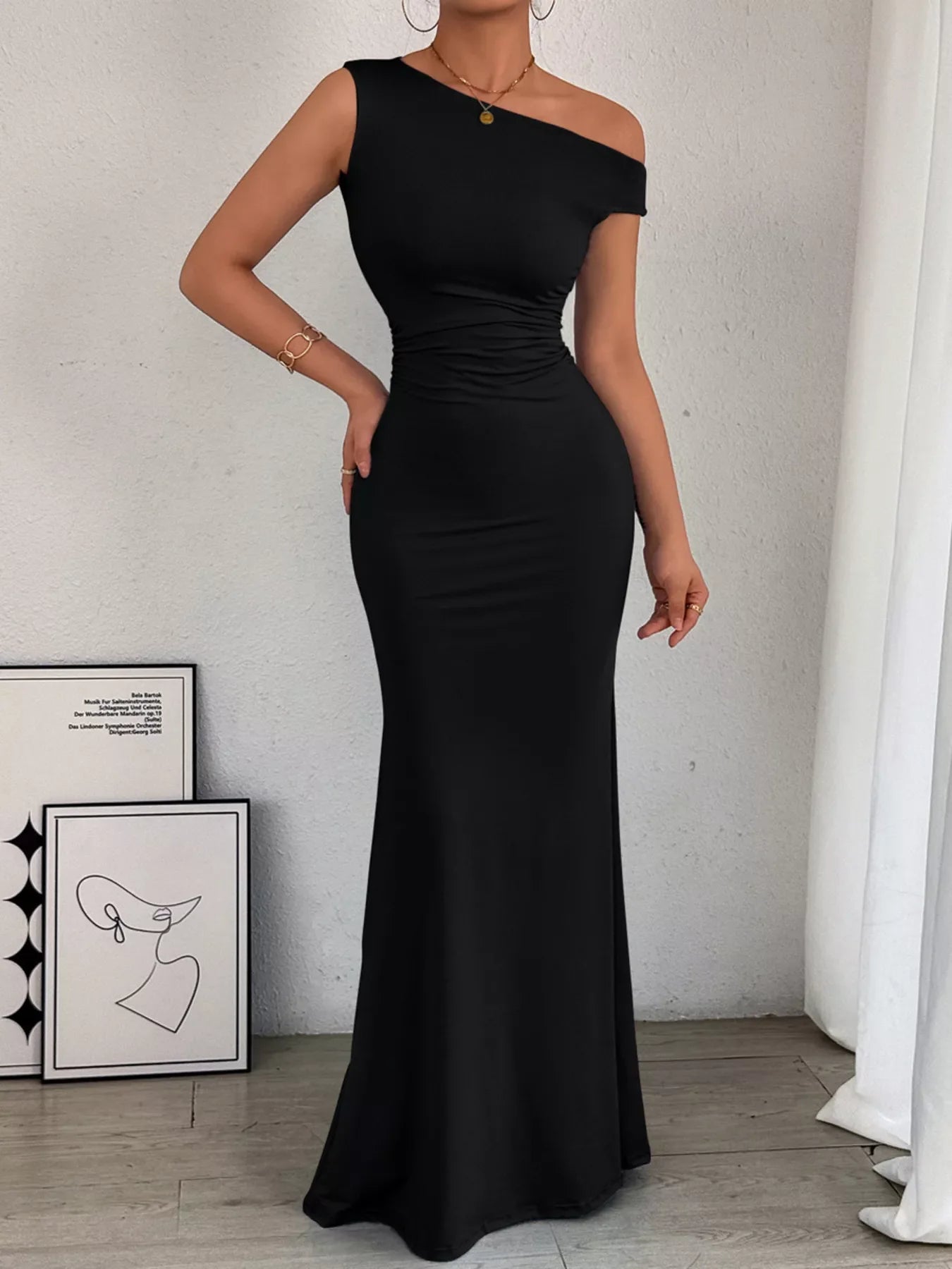 One-Shoulder Ruched Bodycon Maxi Dress – Shoptiques