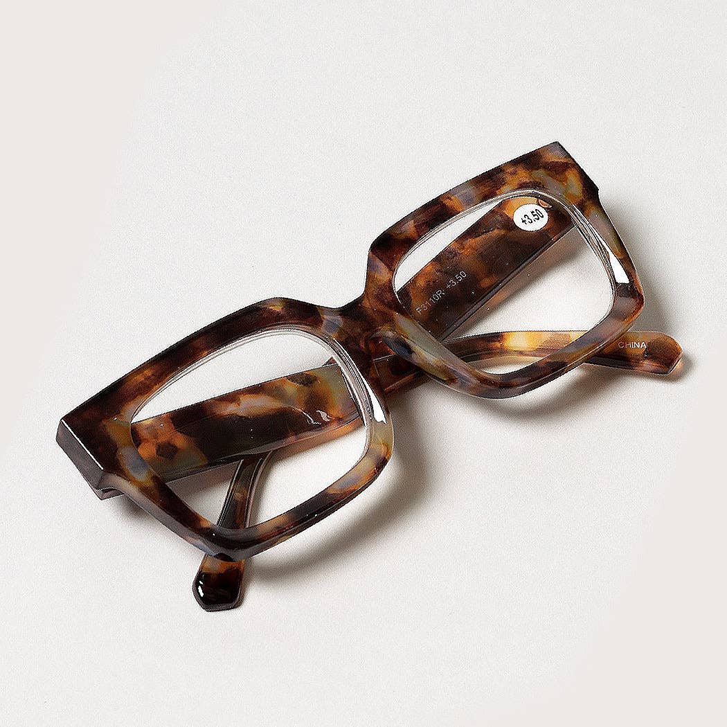 Stylish Unisex Oversize Square Reading Glasses - Tortoise Shell Frame, Spring Hinge