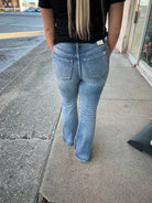 SneakPeek Vintage High Rise Flare Jeans Denim with Frayed Hem - Athena's Fashion Boutique