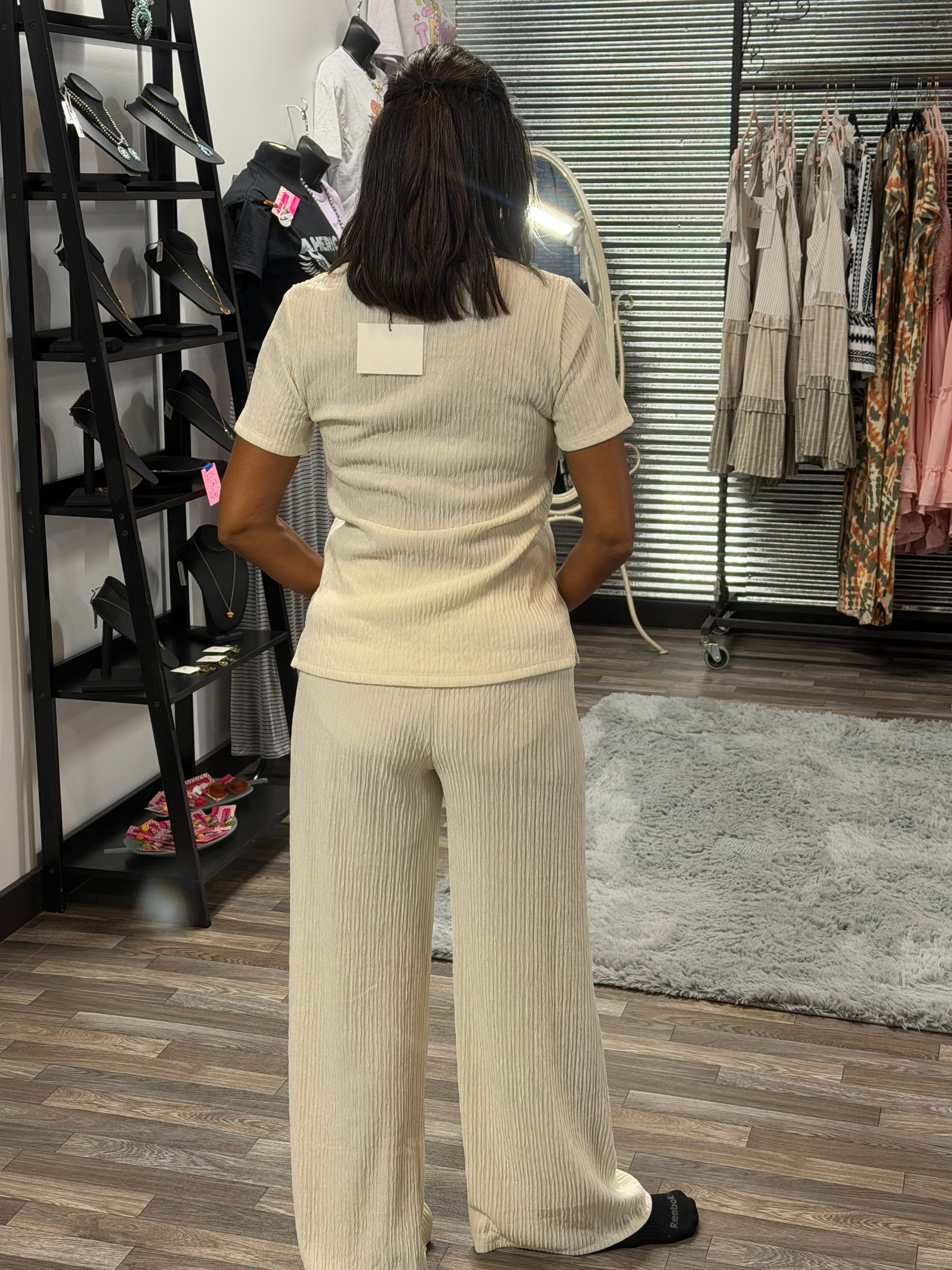 Off White Tshirt and Wide Pants Lounge Set