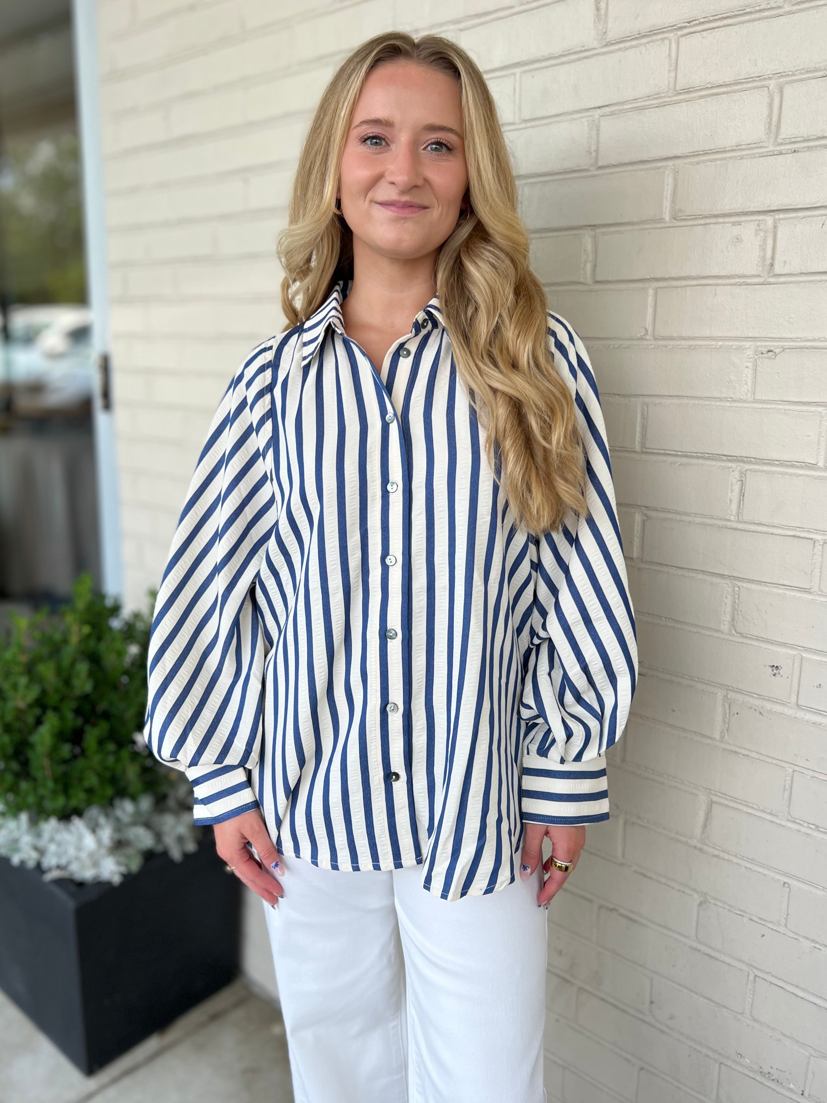 Entro | Esmerelda Striped Button Up Top | Sweetest Stitch Boutique