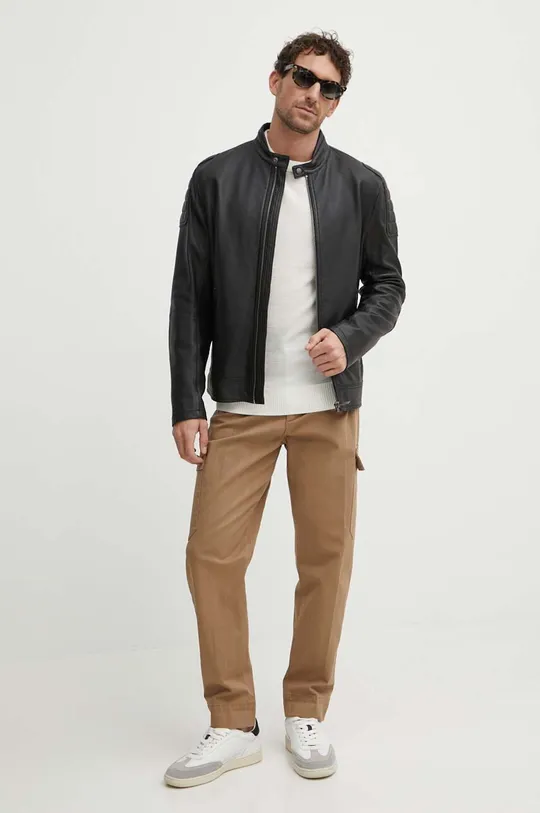 HUGO BOSS Black Zip Leather Men Jacket - 001-black HUGO BOSS Black Zip Leather Men Jacket - 001-black