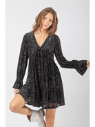 Black Deep V-Neck Jacquard Velvet Holiday Mini Dress