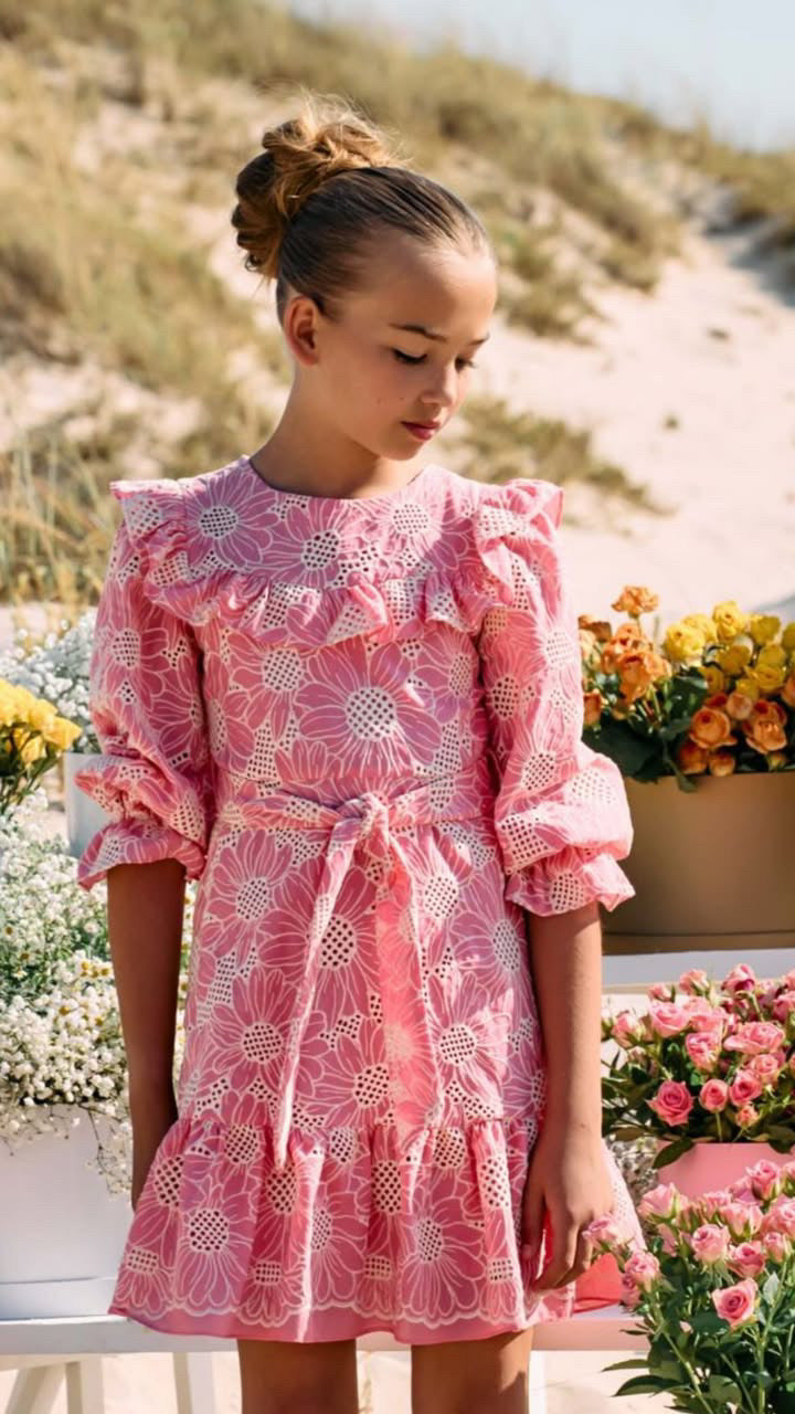 fitted lace wedding dress Patachou Girls Embroidered Floral Dress Girls Kids 14 Year Pink Cotton by Childrensalon