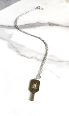 Pickleball Grande Paddle Pendant Clip on Charm shown on Silver chain