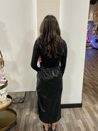 Black Faux Leather Midi Cargo Skirt