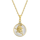 Gold and silver Taurus Bull Zodiac pendant necklace on a white background