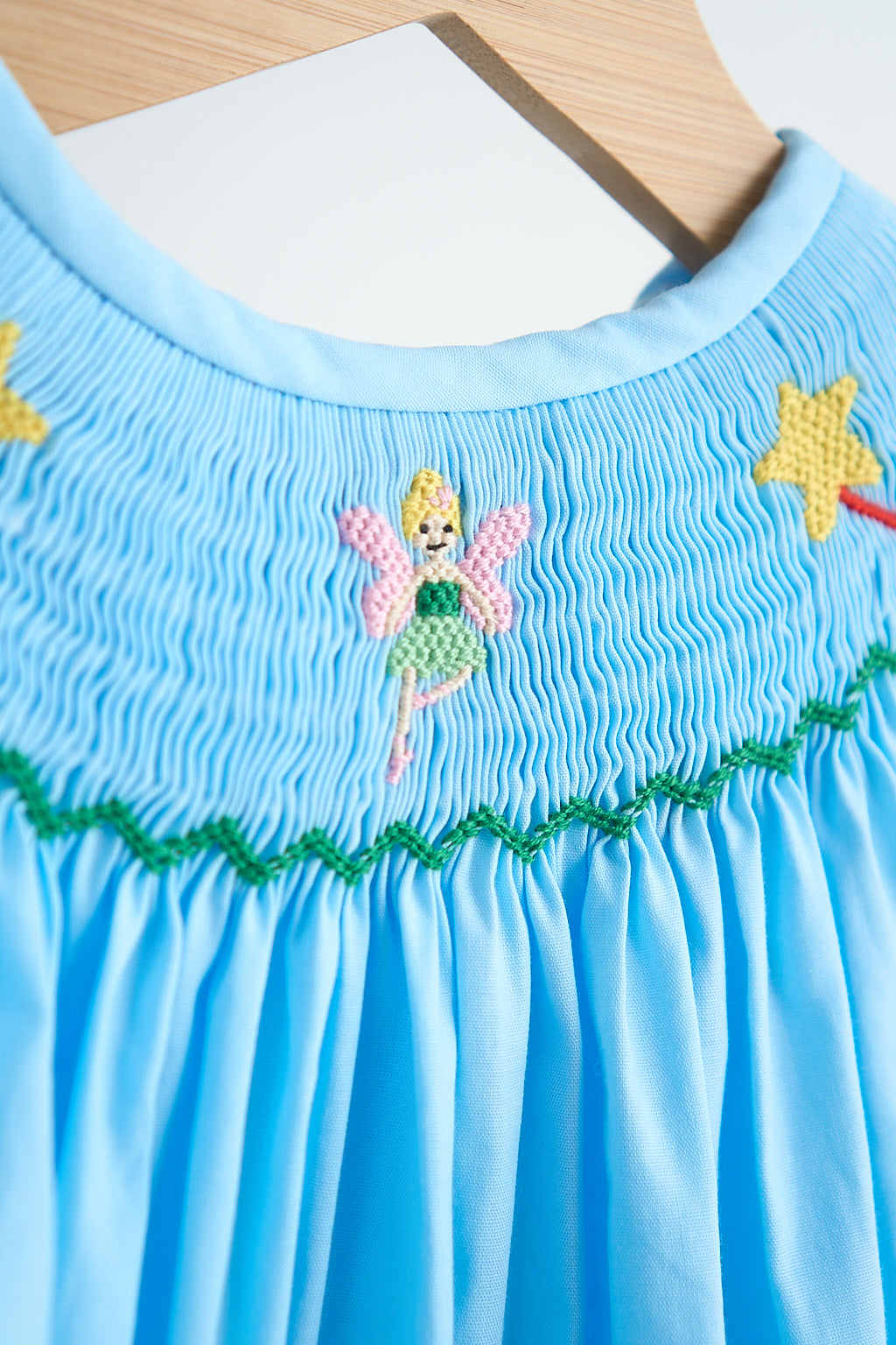 Blue fairy hand smocked gingham girl romper 6M Blue fairy hand smocked gingham girl romper 6M