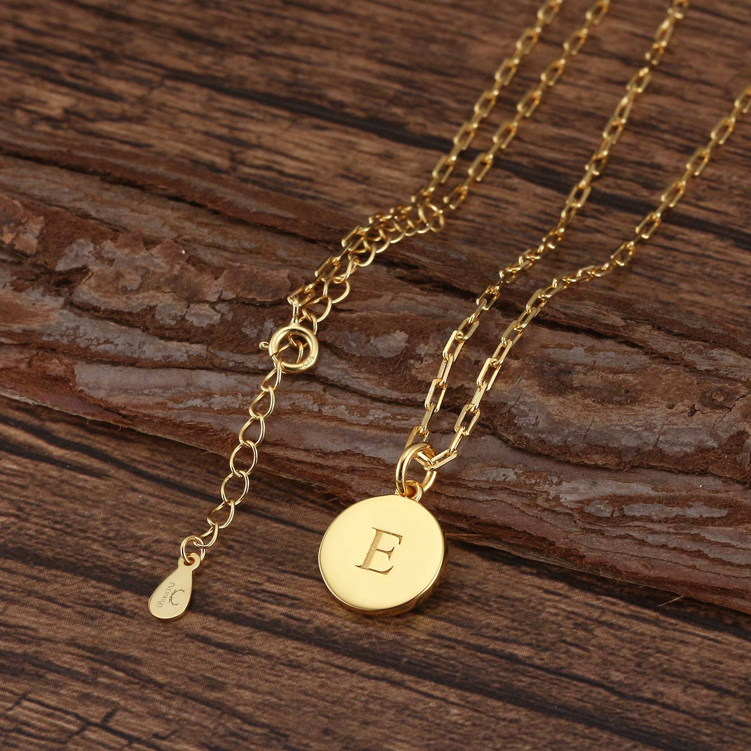 Saints Dainty Fancy E Initial Pendant Necklace