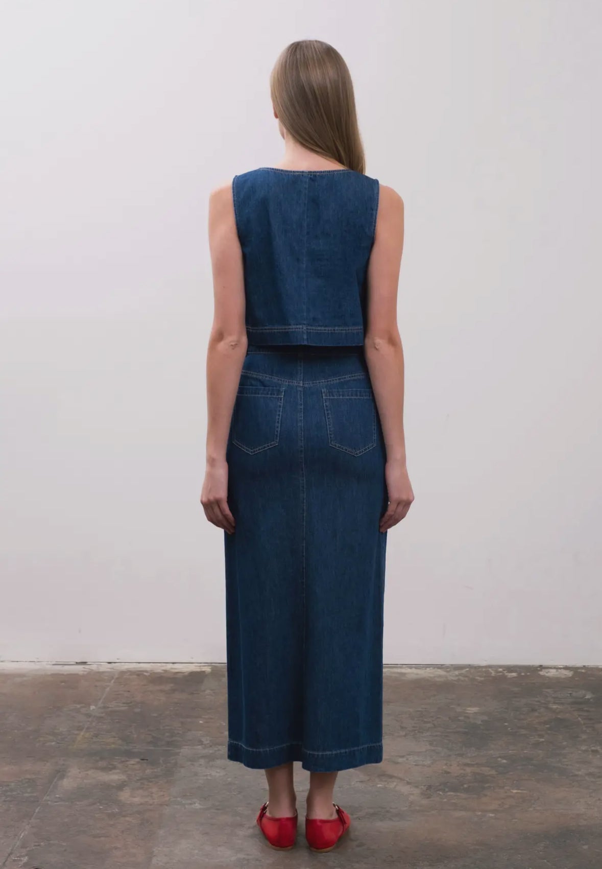 Moon River Denim Square Neck Tank