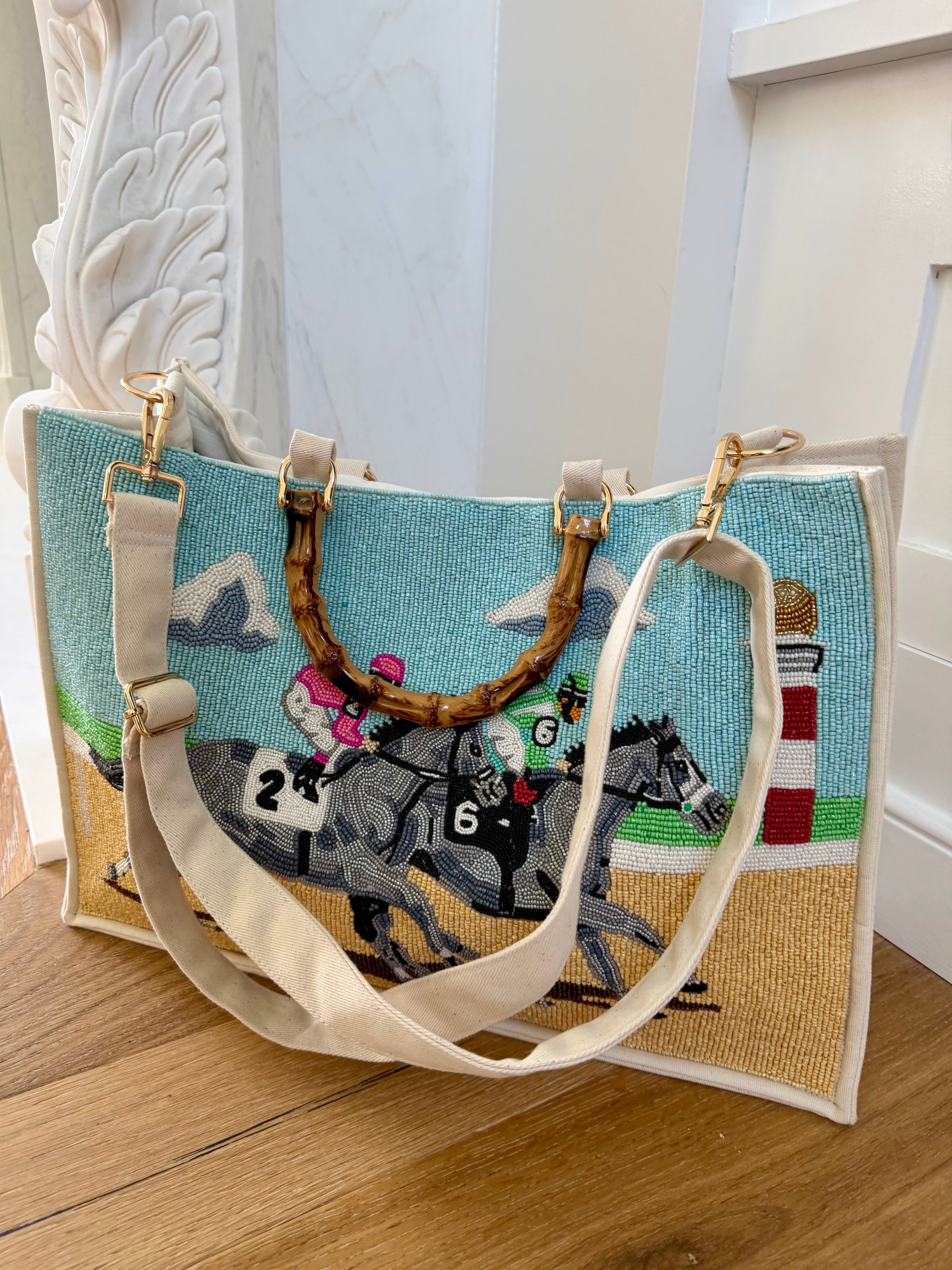 Beaded Bamboo Handle Horse Racing Tote – Shoptiques
