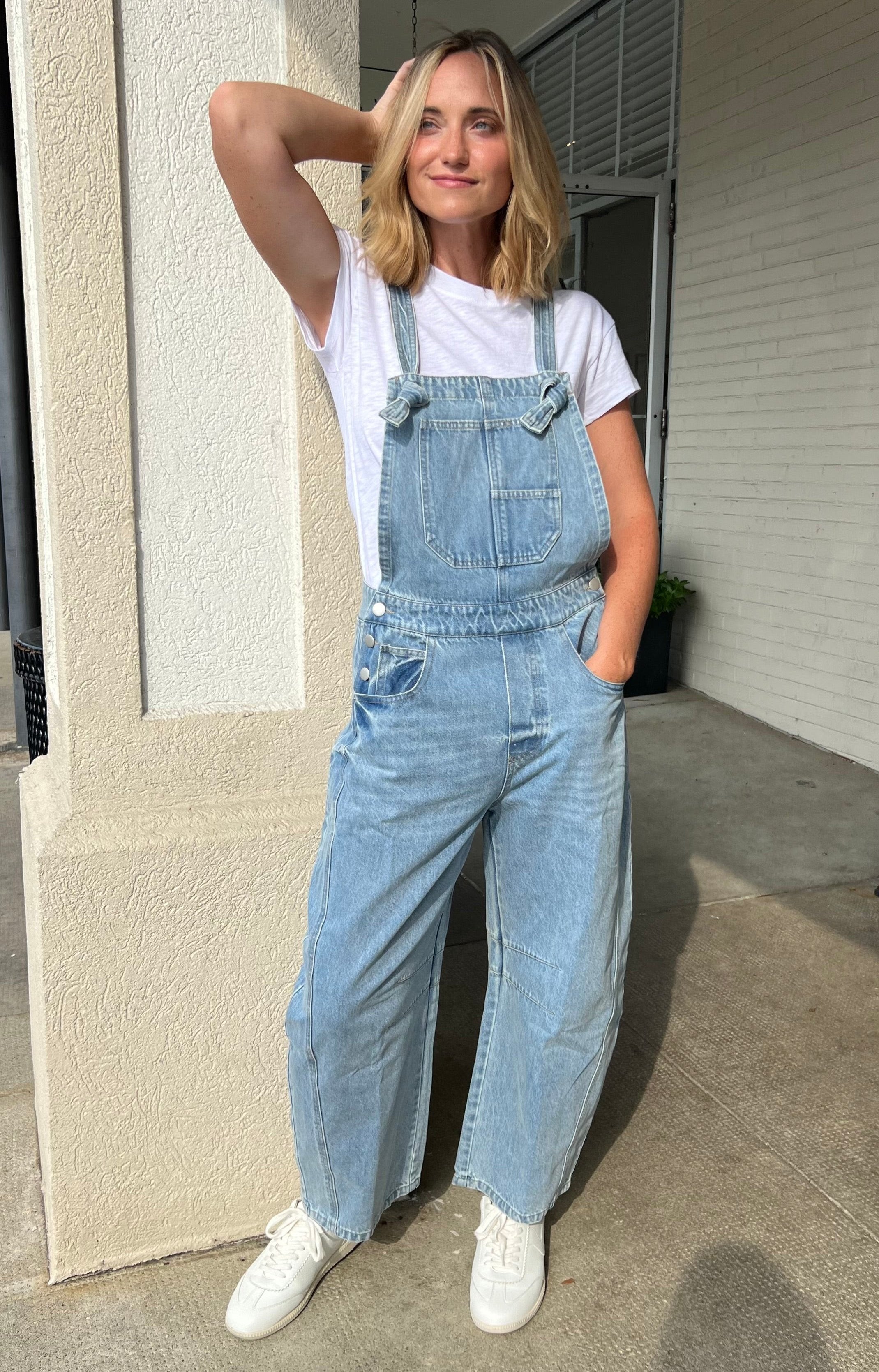 Miou Muse | Barrel Leg Denim Overalls | Sweetest Stitch