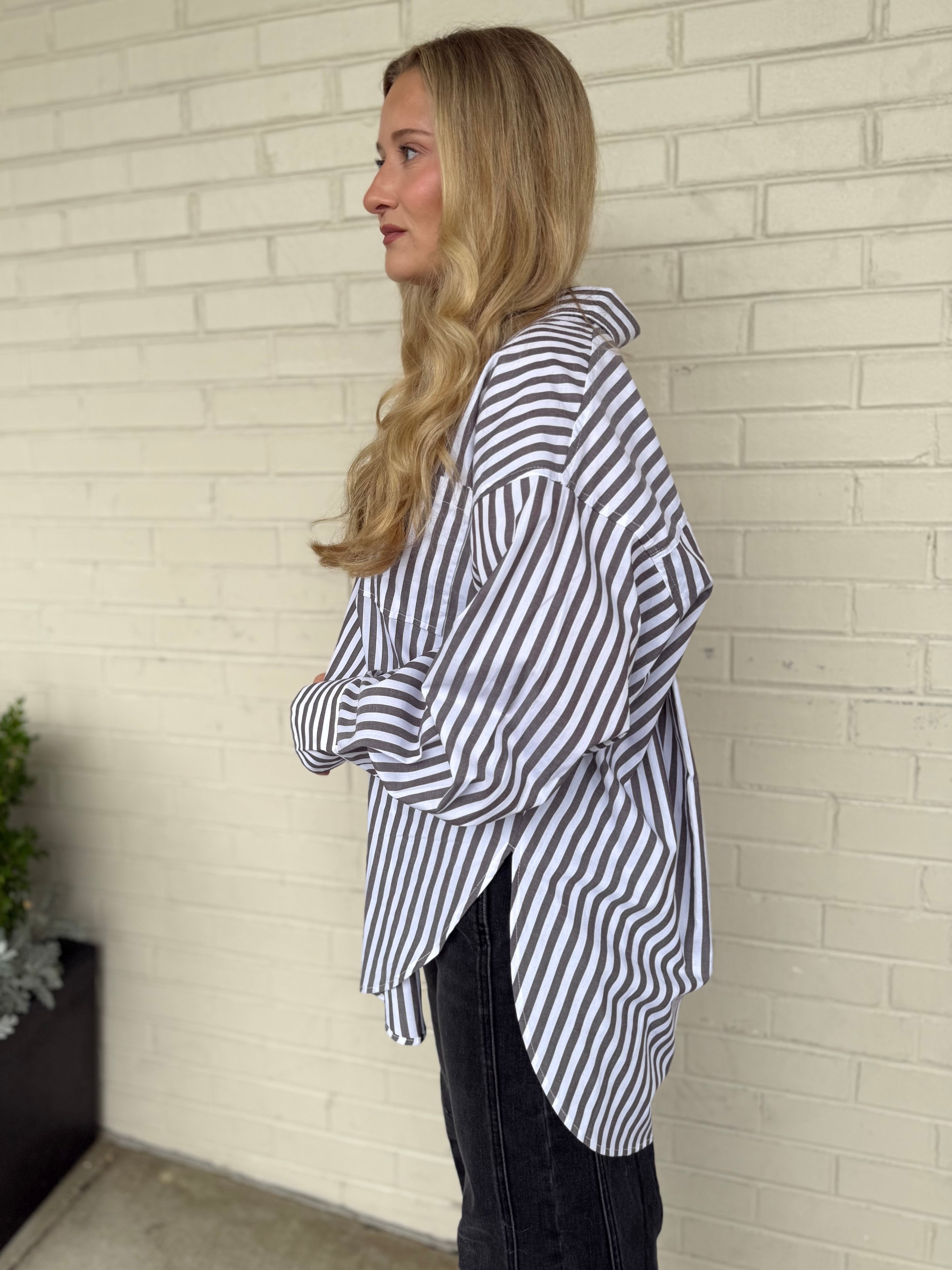 Olivaceous | Mayra Stripe Button Down Shirt | Sweetest Stitch