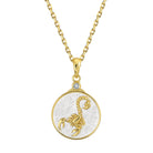 Gold scorpio Zodiac necklace with a Gold and Silver scorpion pendant on a white background