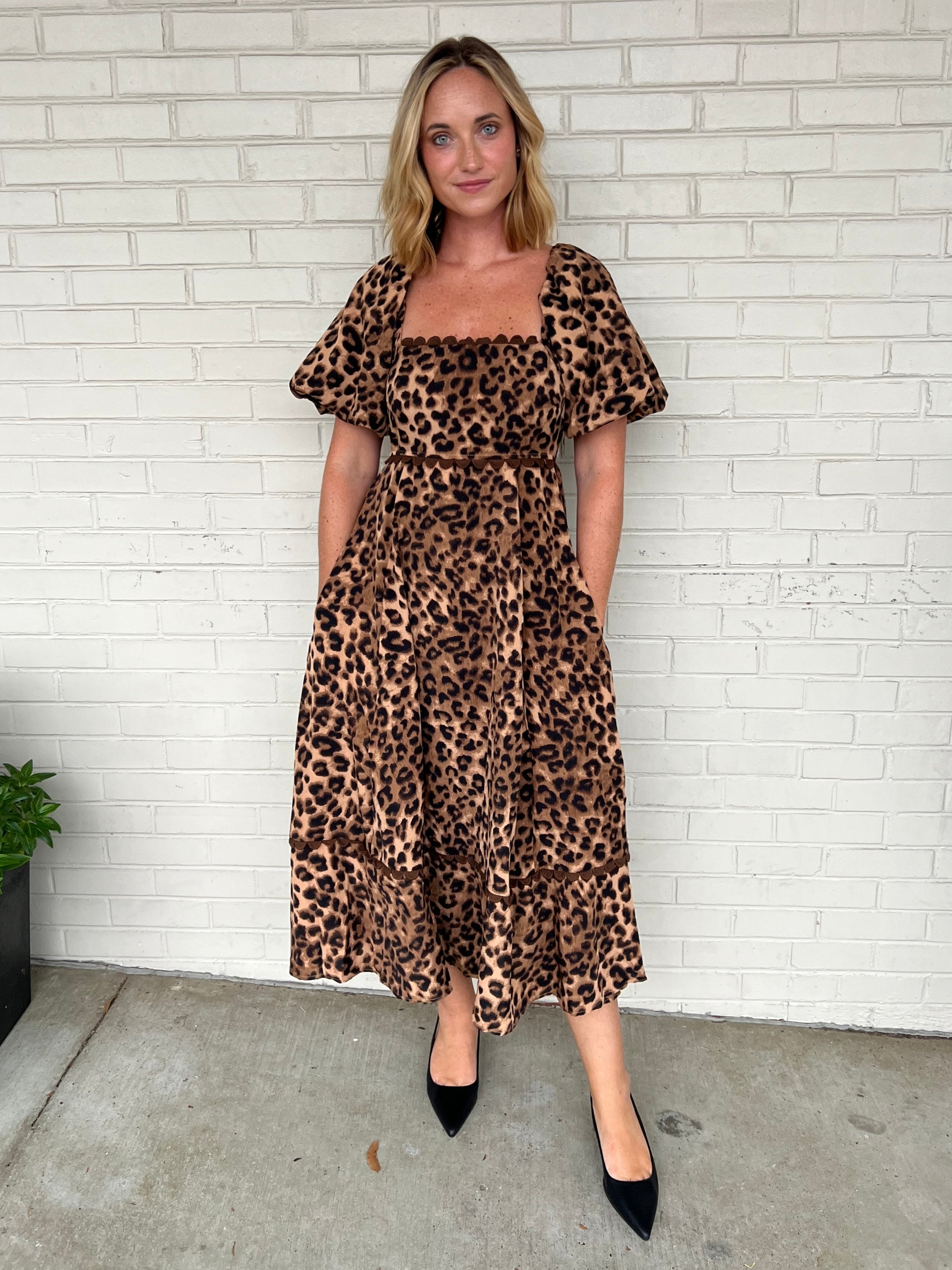 Entro | Leopard Short Sleeve Midi Dress | Sweetest Stitch 