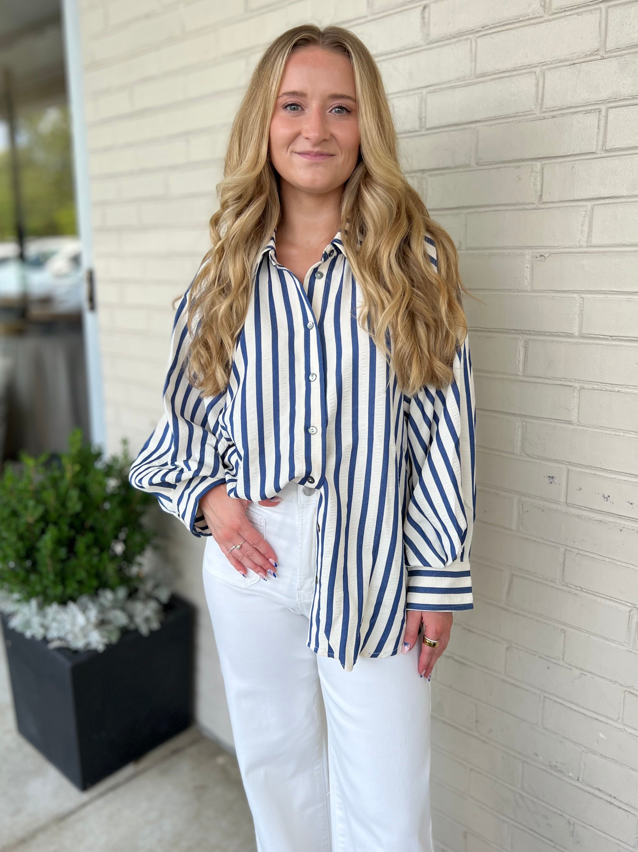 Entro | Esmerelda Striped Button Up Top | Sweetest Stitch Boutique