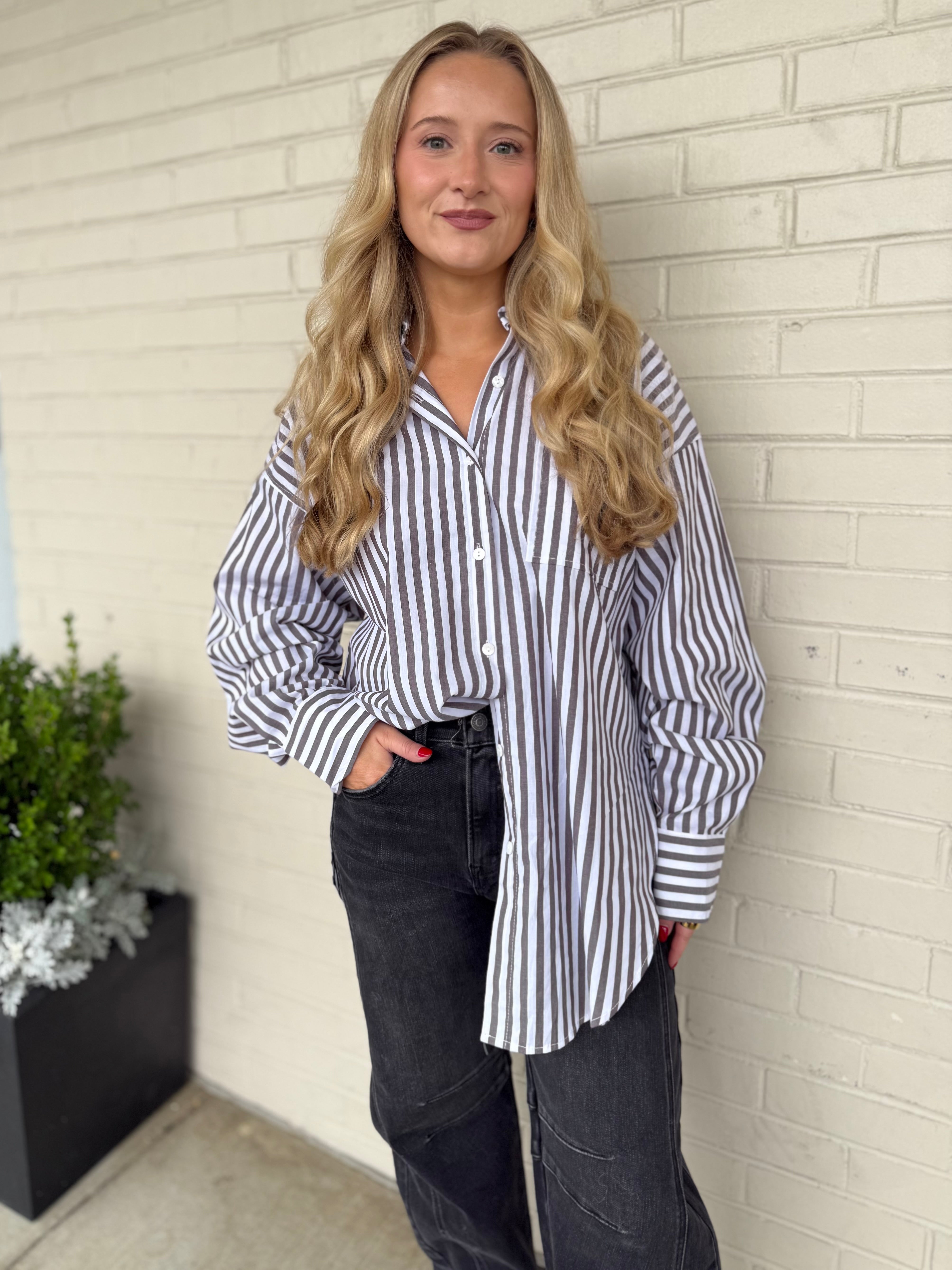Olivaceous | Mayra Stripe Button Down Shirt | Sweetest Stitch