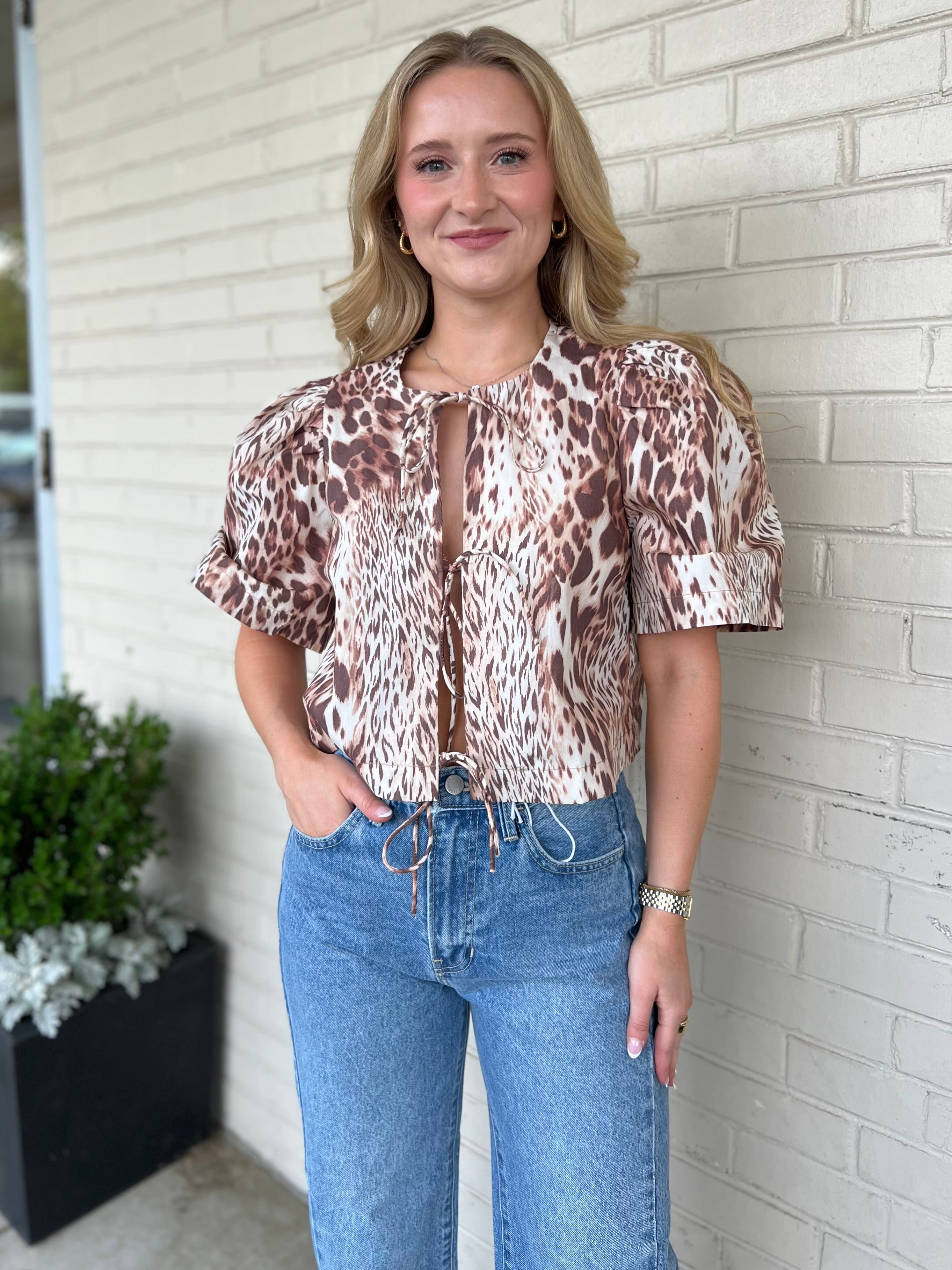 Olivaceous | Sophie Leopard Front Tie Top | Sweetest Stitch Boutique