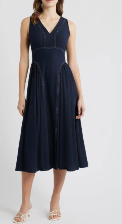 Moon River Tie Back Contrast Stitch Midi Dress XS Moon River Tie Back Contrast Stitch Midi Dress XS
