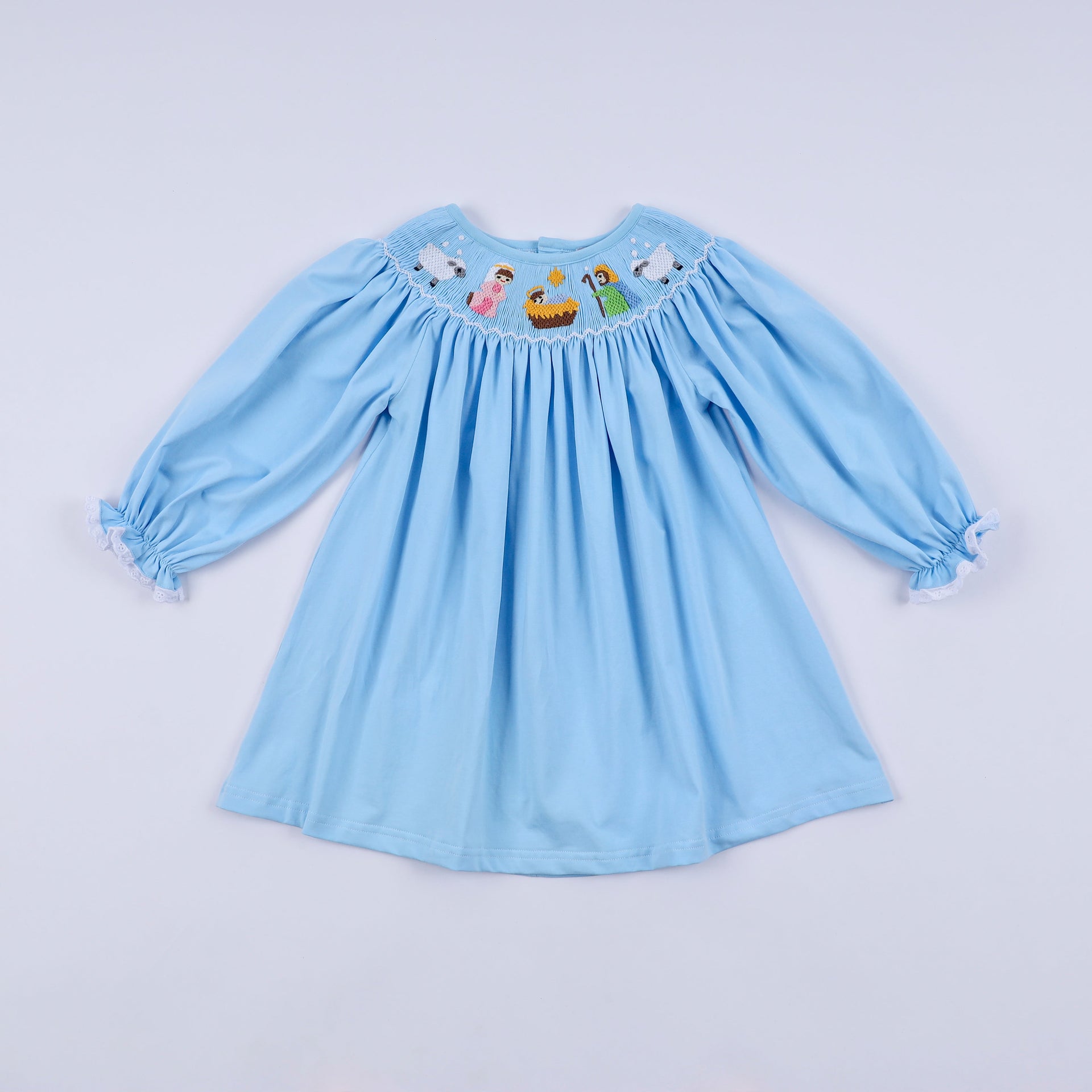 Blue nativity hand smocked dress 4 Years