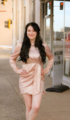 Champagne High Neck Mini Dress - Athena's Fashion Boutique