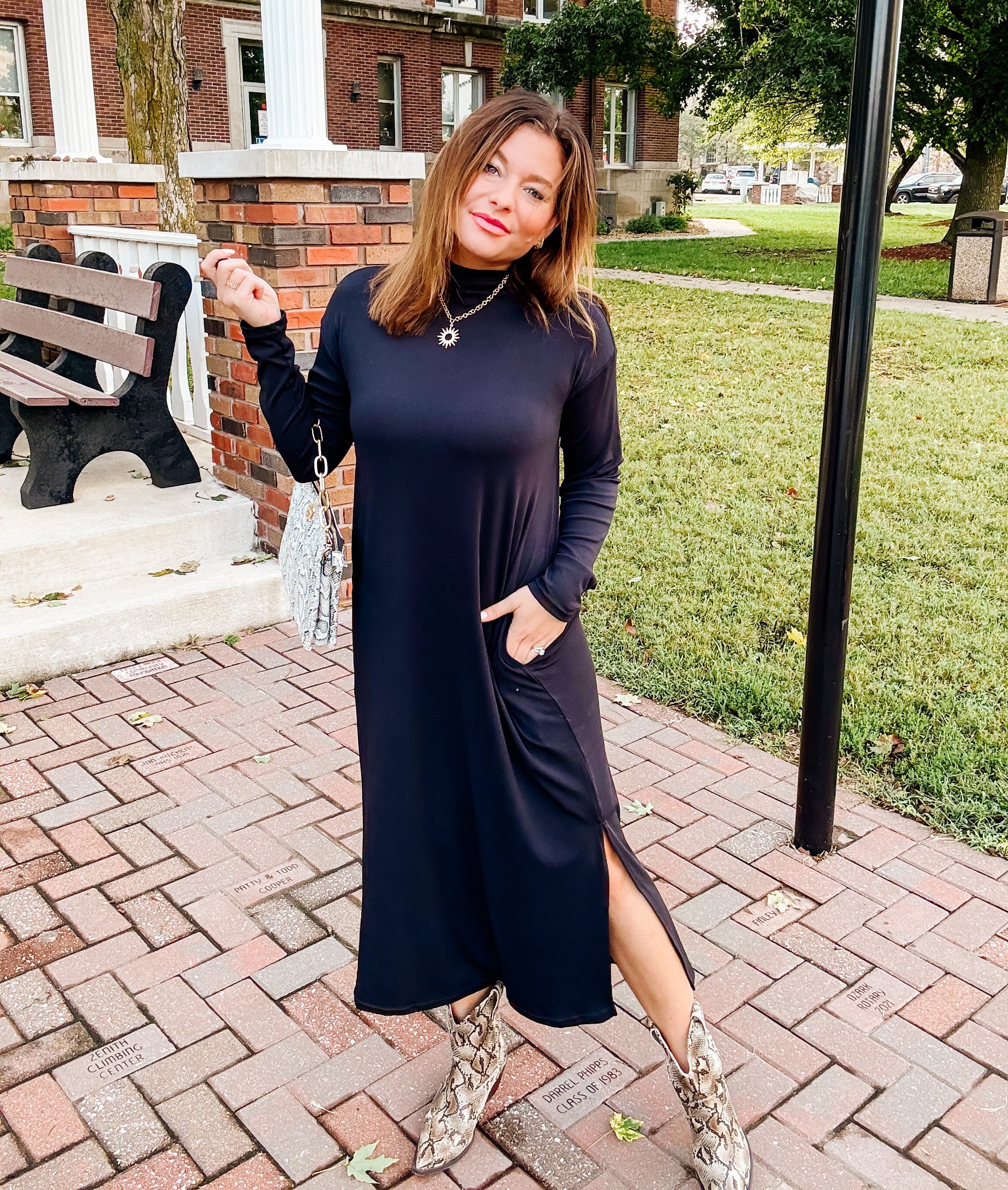 Sleek Essential Mockneck Midi Dress Small Sleek Essential Mockneck Midi Dress Small