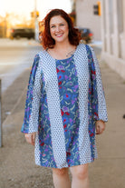 Blue Pattern Shift Dress - Athena's Fashion Boutique