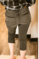 Judy Blue Jean Black Skinny Distressed High Waisted Capris - Athena's Fashion Boutique