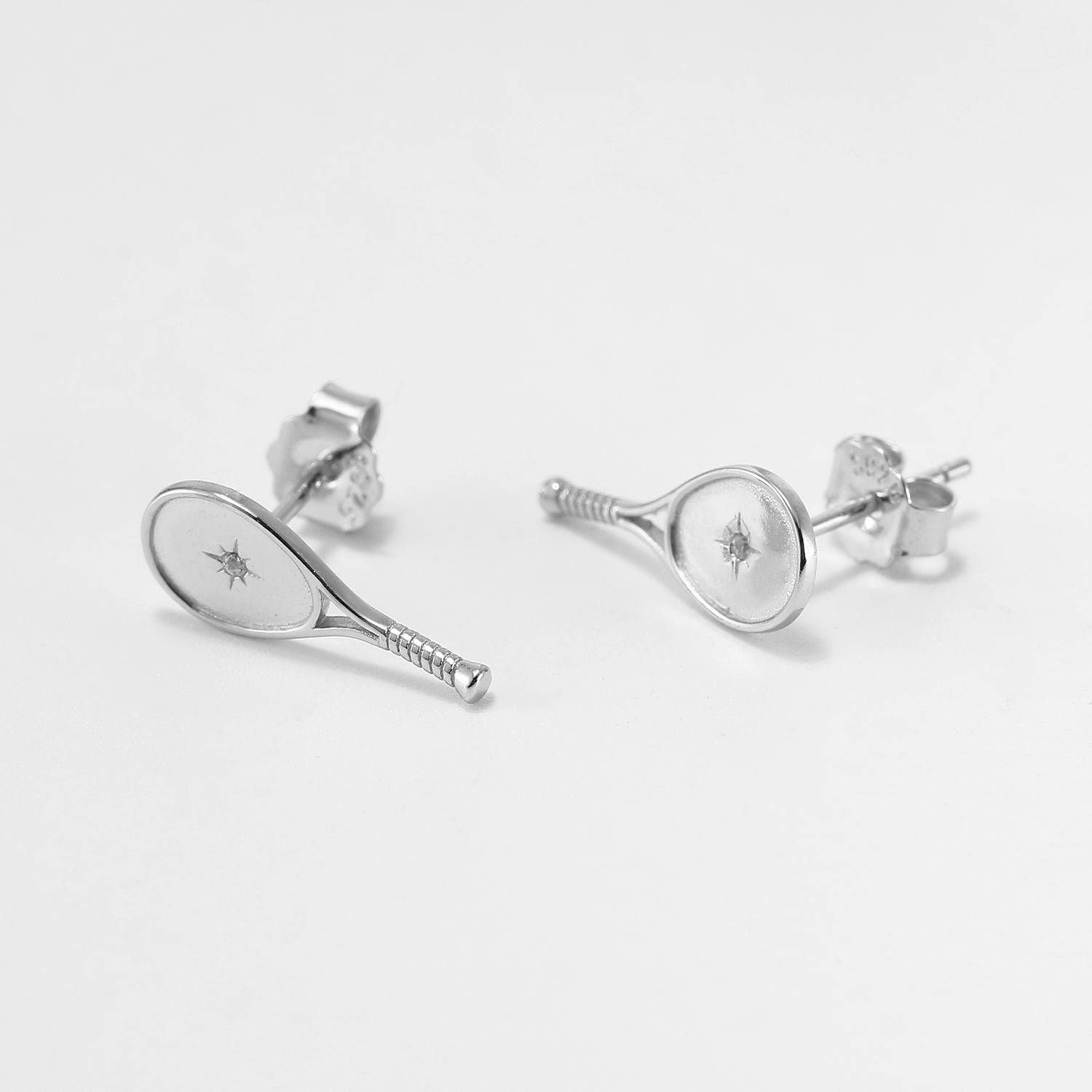 LoveMatch Tennis Racquet Stud Earrings Silver