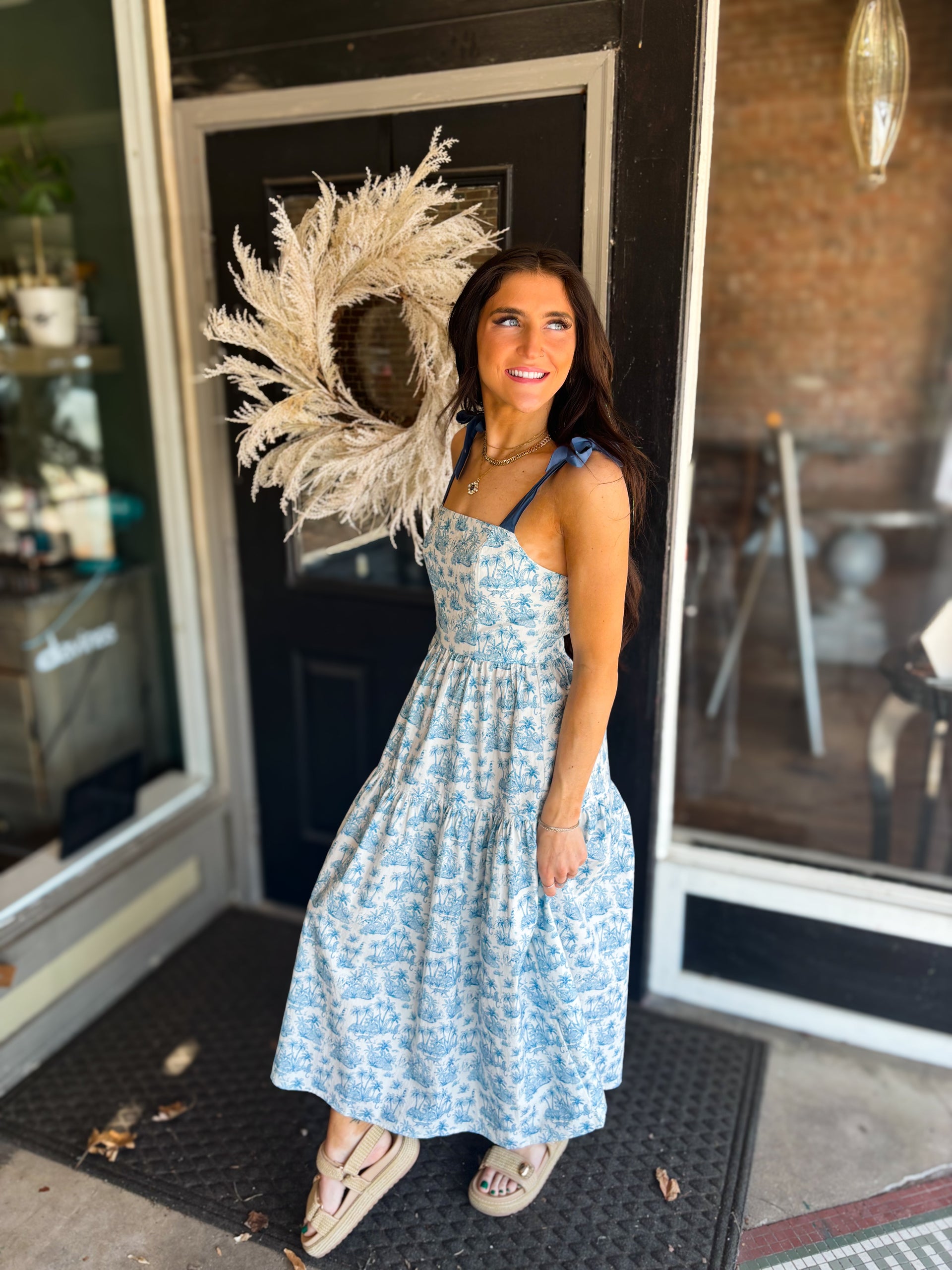 Alexa Dress in Blue Jungle Toile Shoptiques Alexa Dress in Blue Jungle Toile Shoptiques
