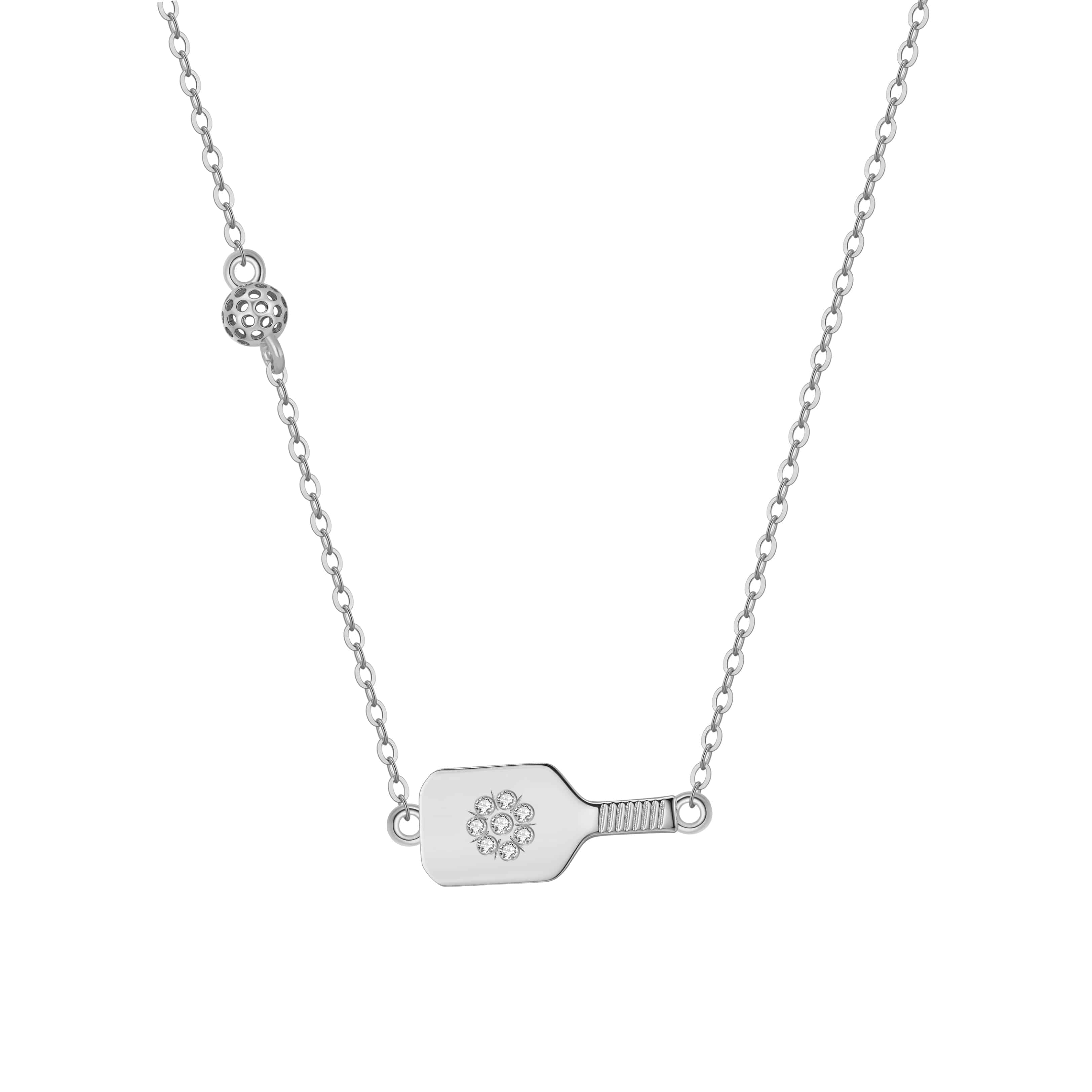 Pickleball Dainty Dinker Flower Paddle Silver Necklace