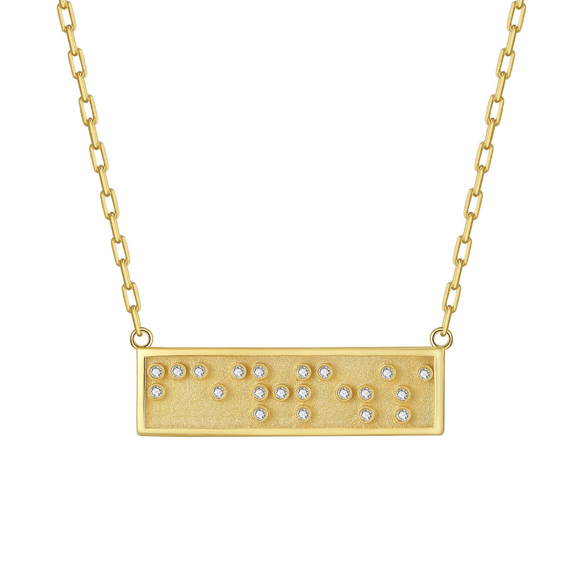Touchstone Fearless Mini-Bar Braille crystals Necklace in Gold