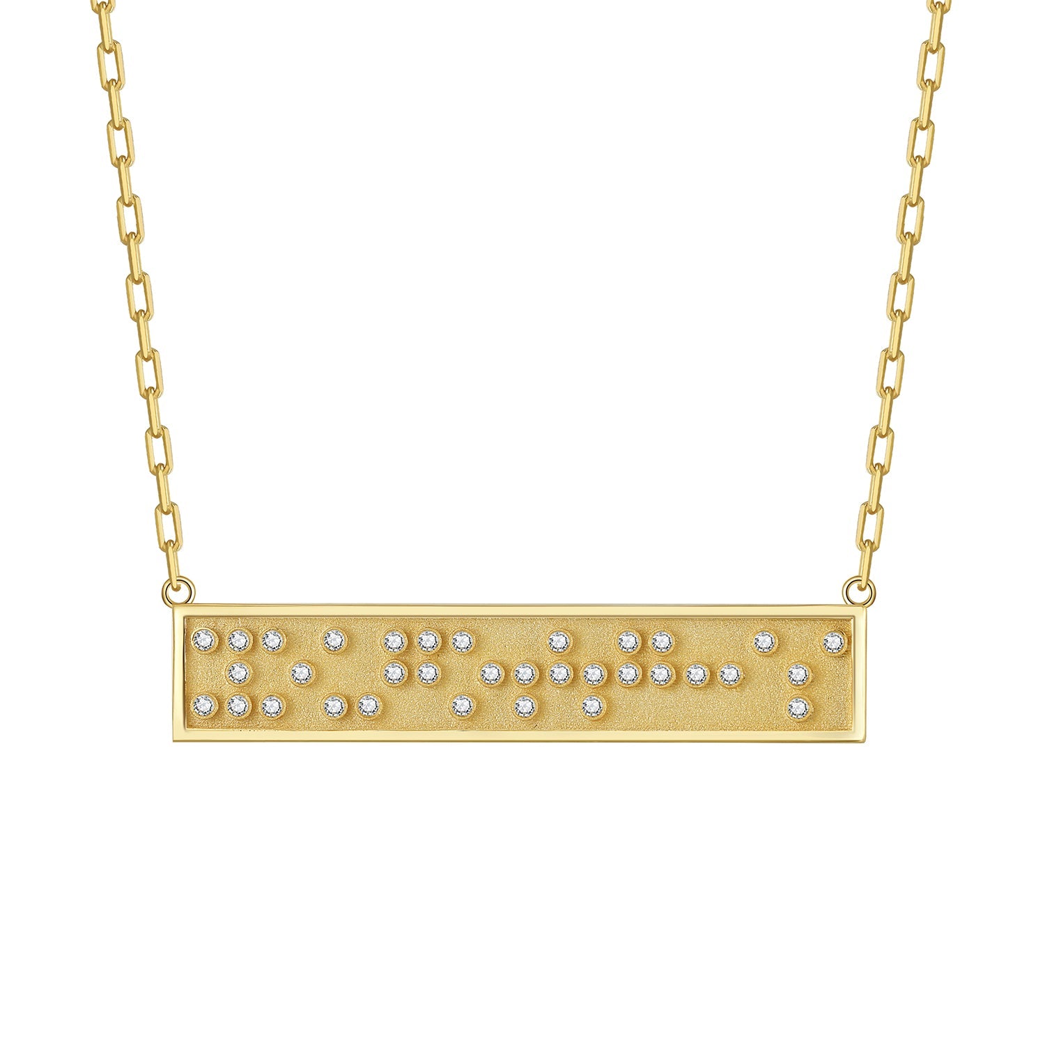 Touchstone You Got This Mini-Bar Necklace Gold with Braille 'You Got This' in Crystals on white background